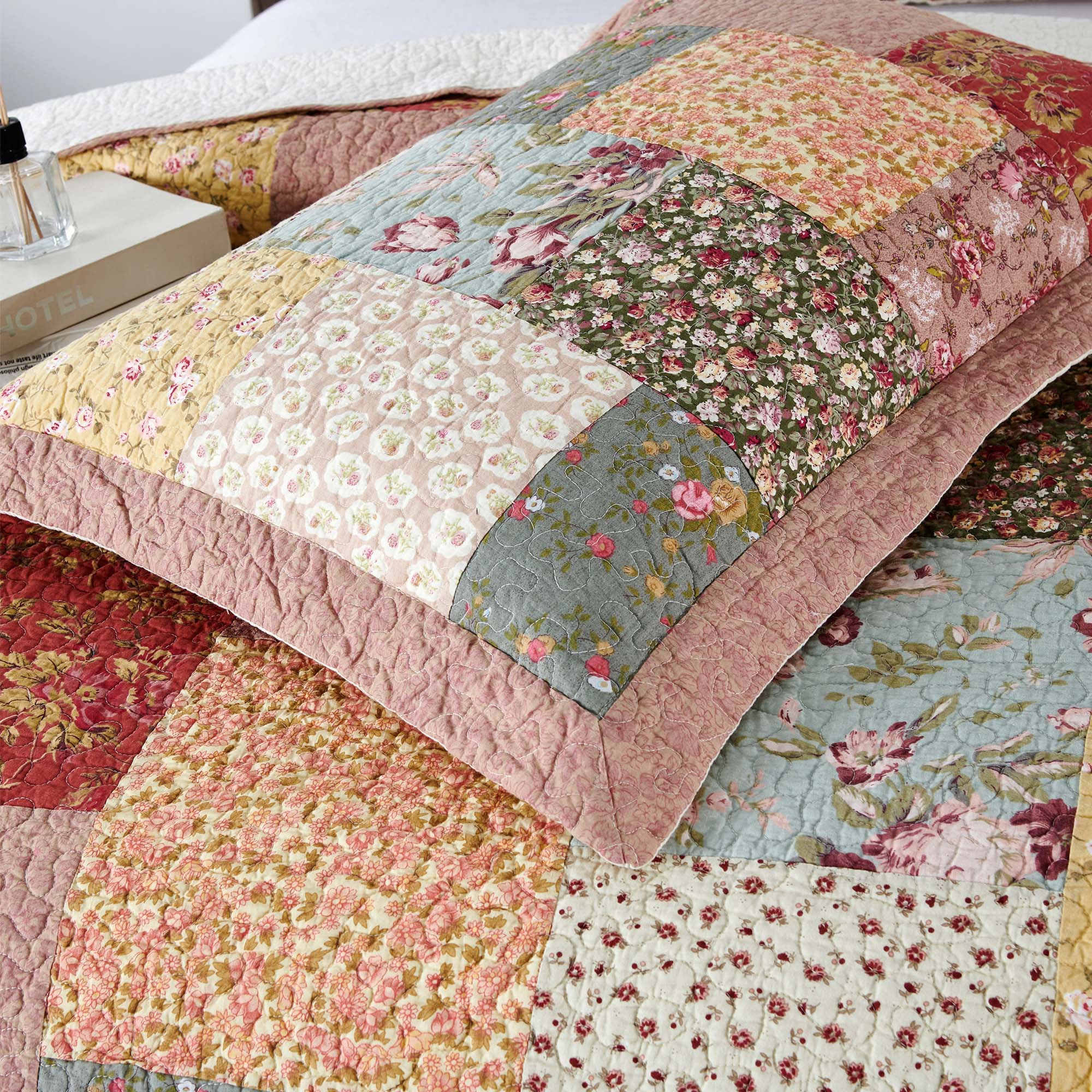 Mintorai 100% Cotton Summer Royal Garden Floral King Size Pillow Sham, Boho Style, Yellow and Pink, Room Decor, Graduation Gifts