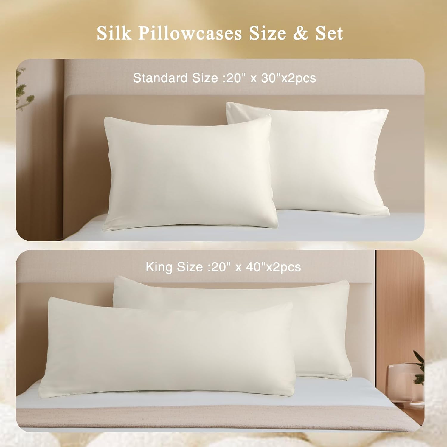 Mintorai Pure Silk Pillowcase Set of 2 - Soft, Smooth & Cooling, Luxury Silk Pillow Cover with Envelope Closure for Hair & Skin Care