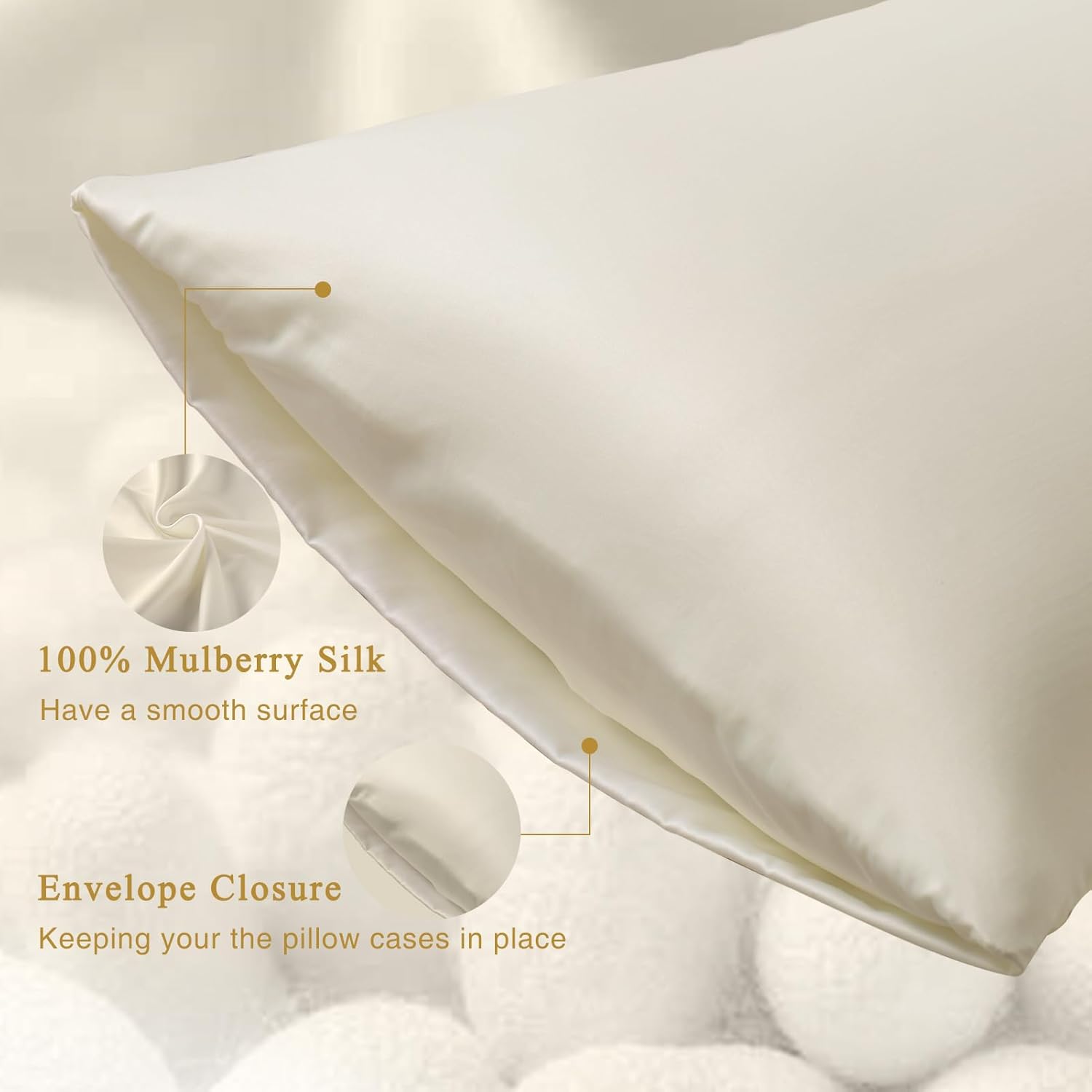 Mintorai Pure Silk Pillowcase Set of 2 - Soft, Smooth & Cooling, Luxury Silk Pillow Cover with Envelope Closure for Hair & Skin Care