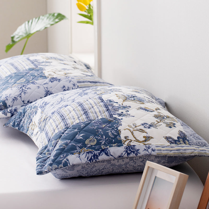 Mintorai Ultra Soft Cozy Blue & Gold Patchwork Floral Pillow Sham, Machine Washable