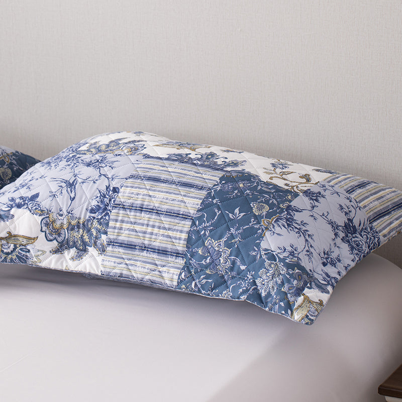 Mintorai Ultra Soft Cozy Blue & Gold Patchwork Floral Pillow Sham, Machine Washable