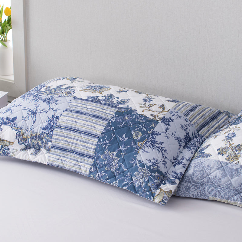 Mintorai Ultra Soft Cozy Blue & Gold Patchwork Floral Pillow Sham, Machine Washable