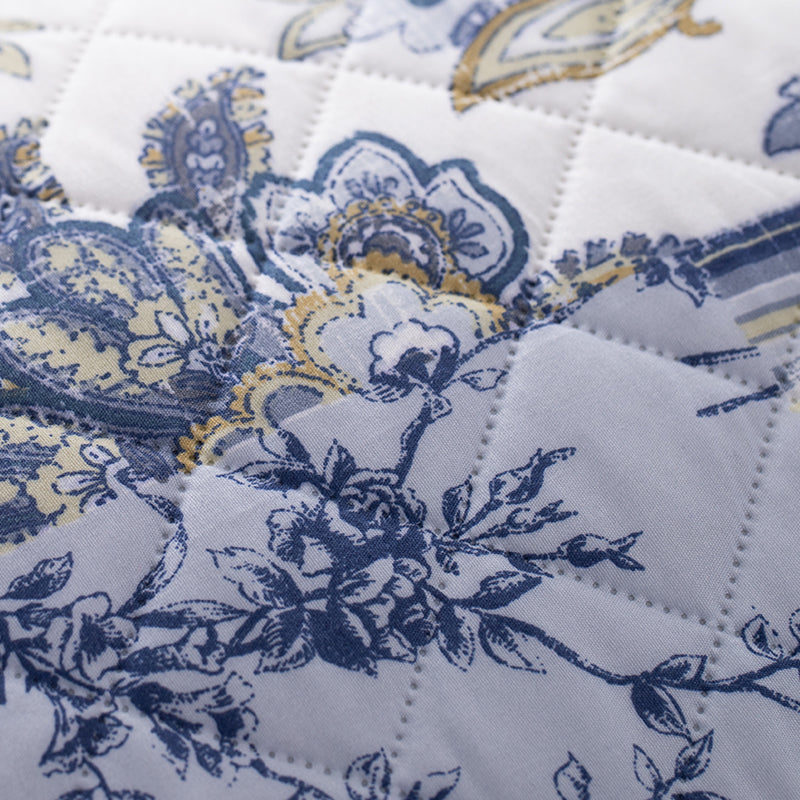 Mintorai Ultra Soft Cozy Blue & Gold Patchwork Floral Pillow Sham, Machine Washable