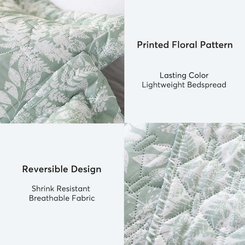 Mintorai Lightweight Botanical Green Floral Quilt Set - Light All Season Bedding, Room Decor, Graduation Gifts