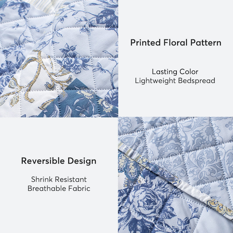 Mintorai Vintage Blue Patchwork Floral Quilt Set - All Season Bedding, Room Decor, Graduation Gifts