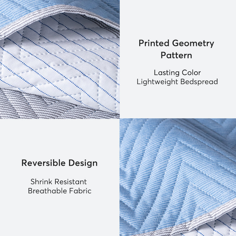 Mintorai Lightweight Reversible Stripe Quilt Set Bedding- Sky Blue and Ivory White, Room Decor, Graduation Gifts, Father's Day Gift