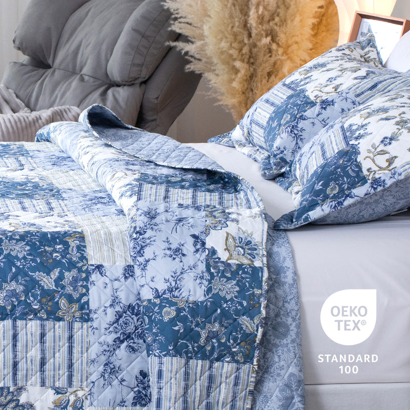 Mintorai Vintage Blue Patchwork Floral Quilt Set - All Season Bedding, Room Decor, Graduation Gifts