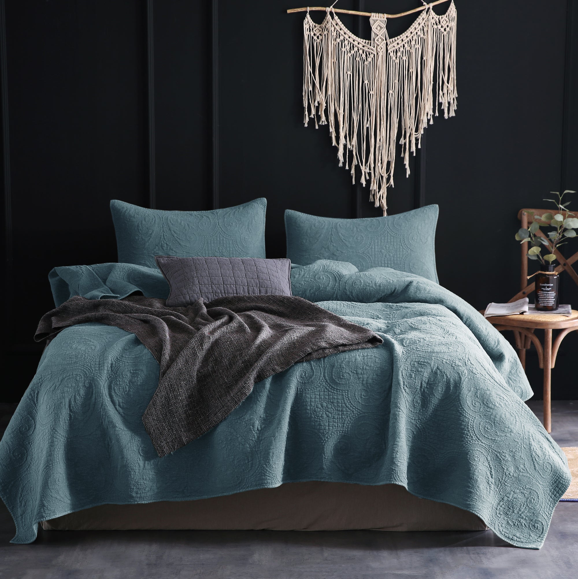 Mintorai Ultra Soft Stone Washed 100% Cotton Quilt Set with Decorative Embroidery Chic Design - Mintorai