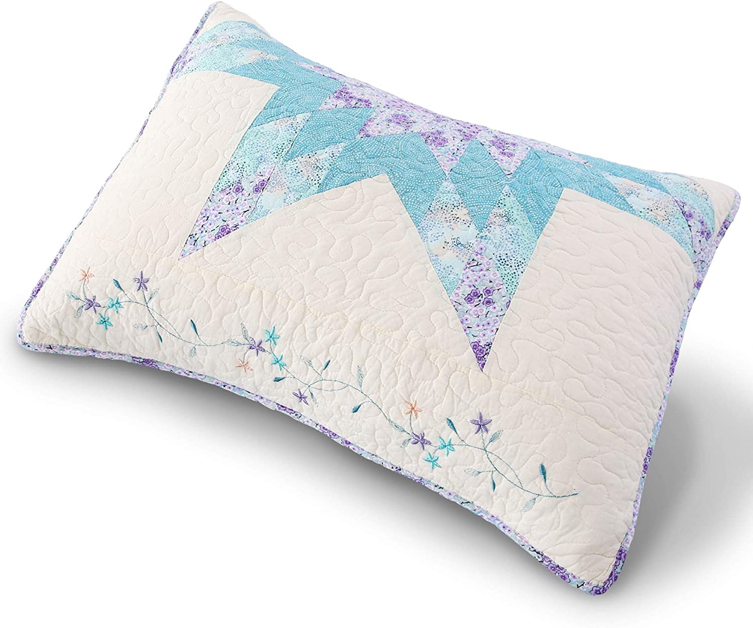 Mintorai 100% Cotton Patchwork Pillow Sham Set, Purple and Green