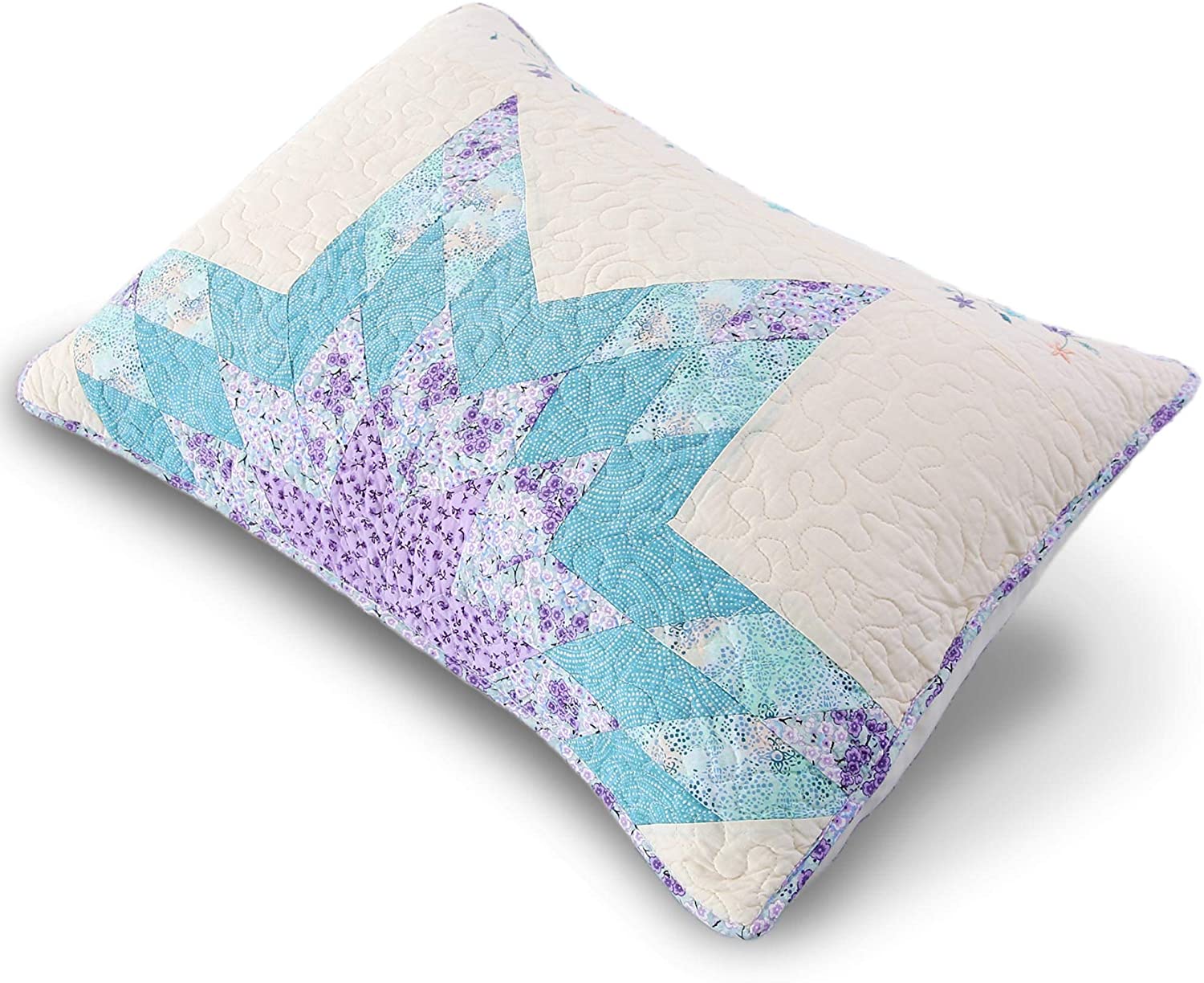 Mintorai 100% Cotton Patchwork Pillow Sham Set, Purple and Green