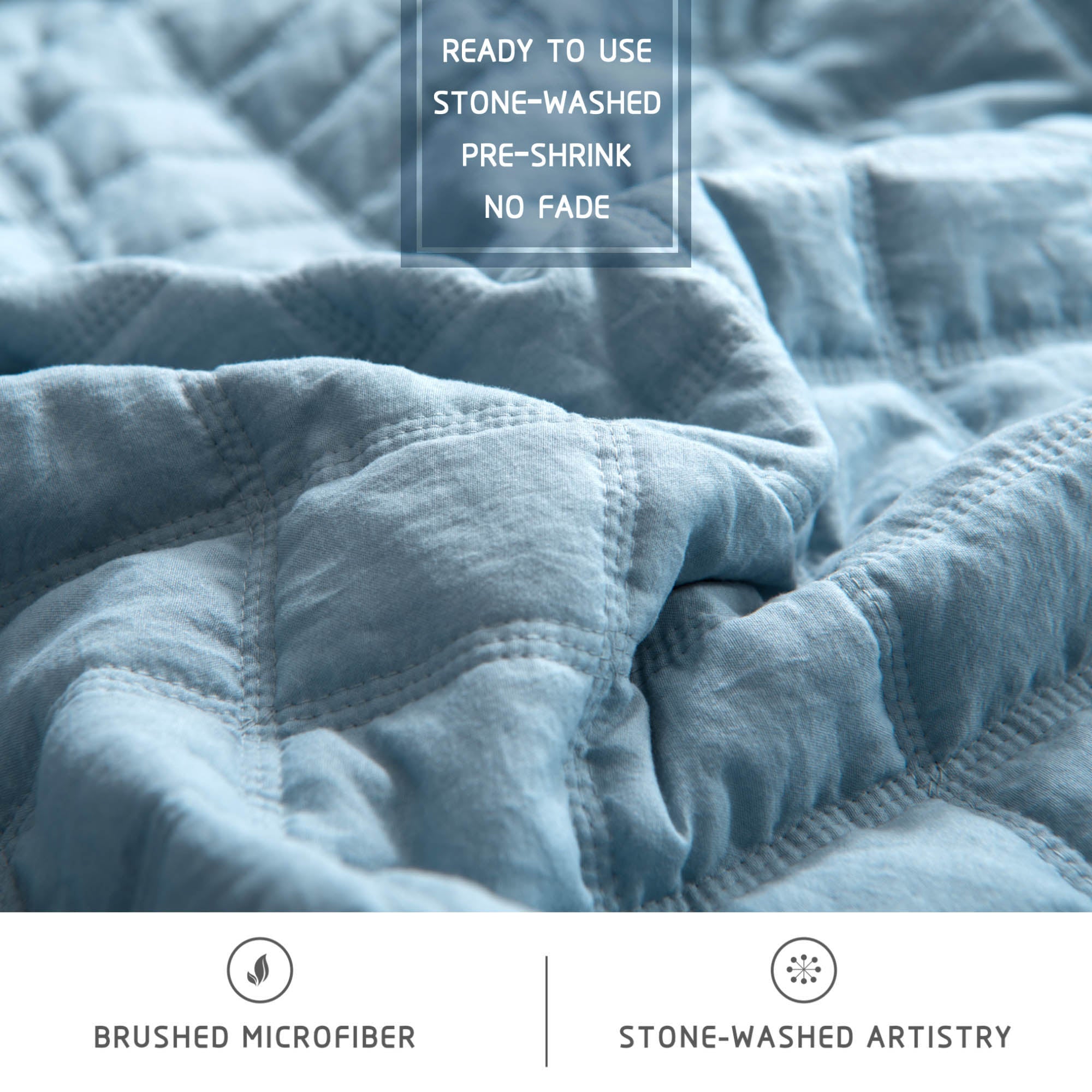 Mintorai Lavish Style Stone-Washed Ultra Soft Box Stitched Lightweight Quilt Set, Pink, Grey, Blue, Room Decor, Graduation Gifts