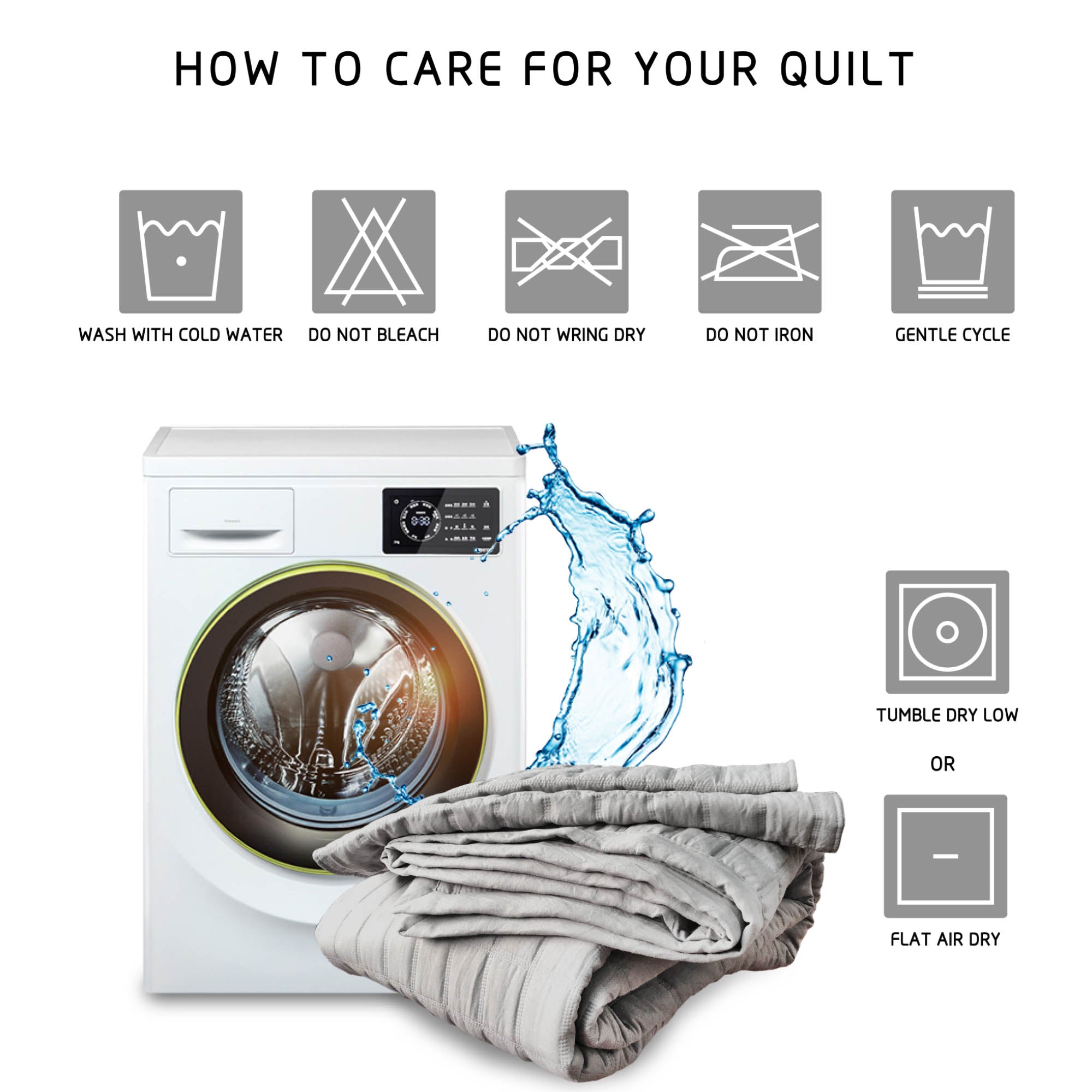 Mintorai Lavish Style Stone-Washed Ultra Soft Box Stitched Lightweight Quilt Set, Pink, Grey, Blue, Room Decor, Graduation Gifts