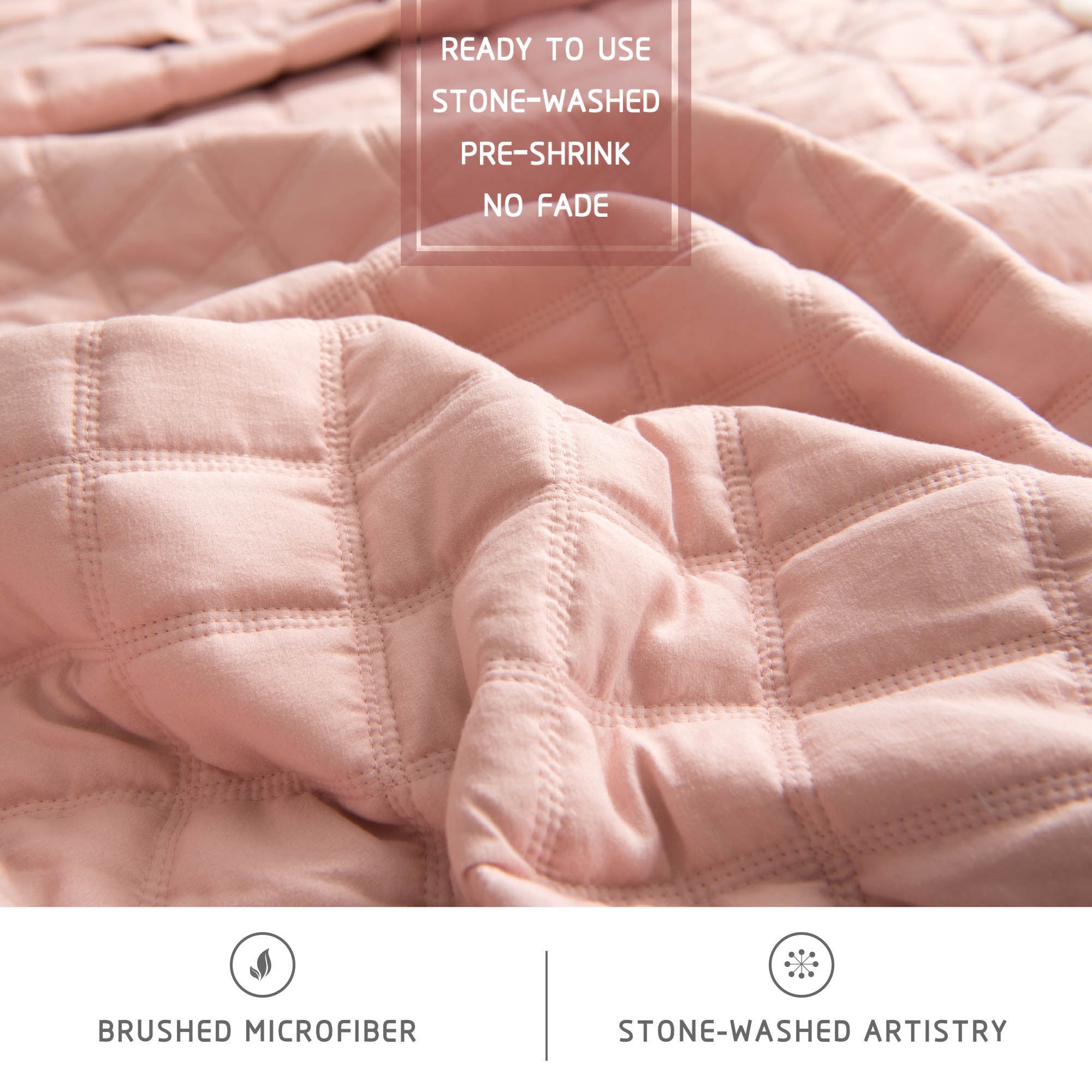 Mintorai Lavish Style Stone-Washed Ultra Soft Box Stitched Lightweight Quilt Set, Pink, Grey, Blue, Room Decor, Graduation Gifts