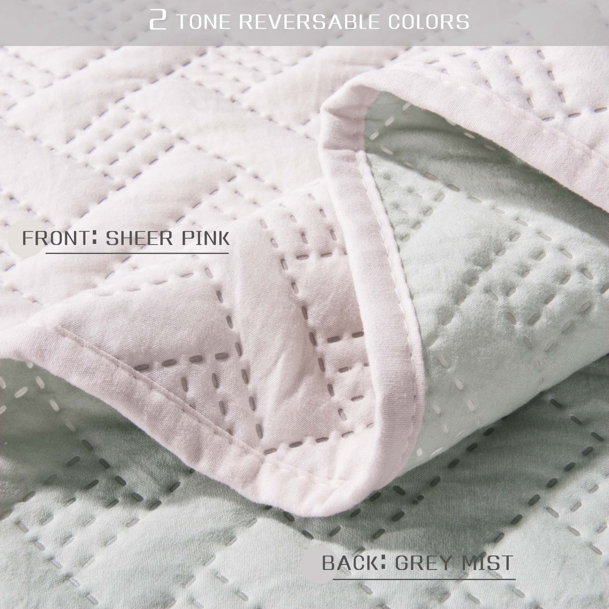 Mintorai Ultra Soft 2-Tone Reversible Quilt Bedding Set, Green or Pink or Blue, Room Decor, Graduation Gifts