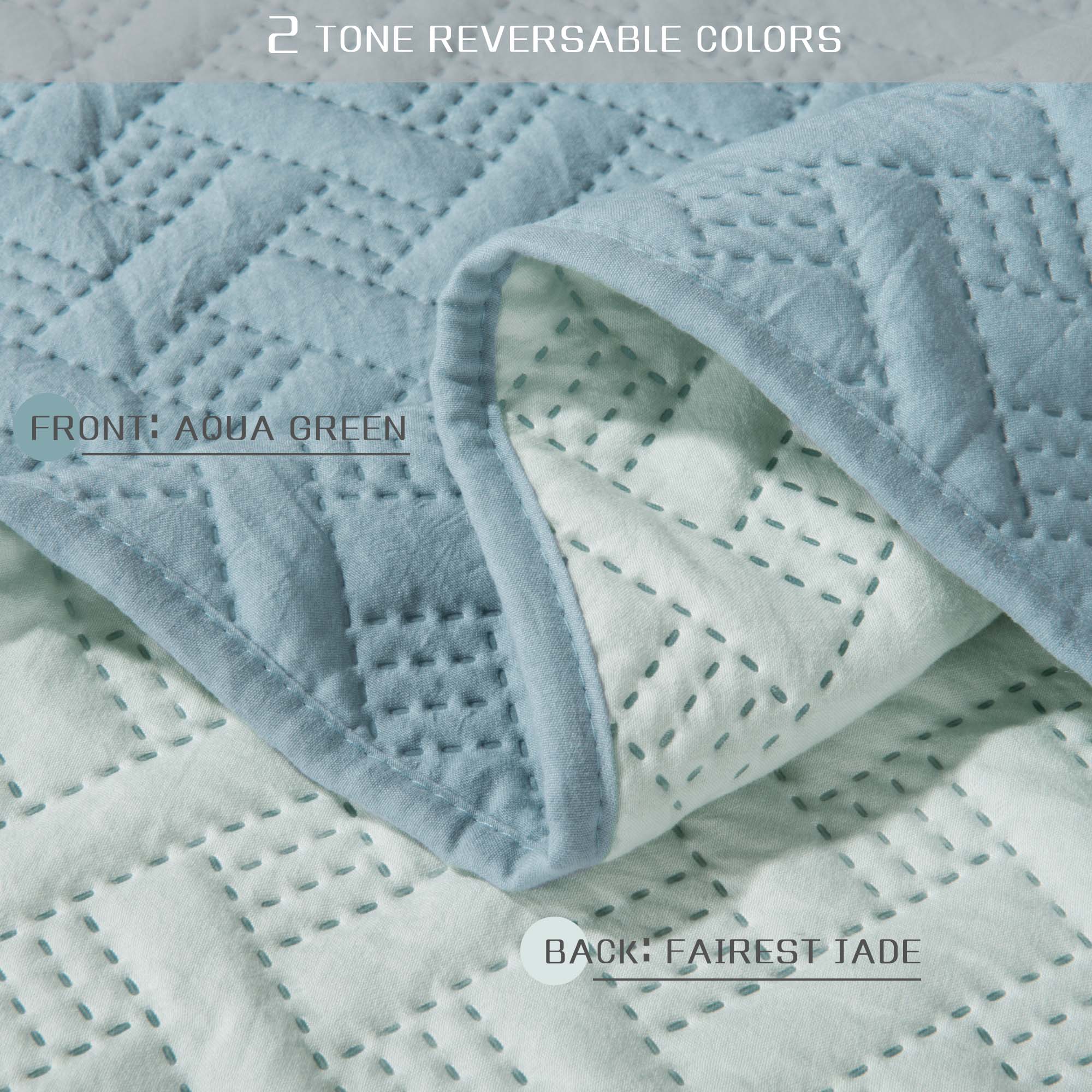 Mintorai Ultra Soft 2-Tone Reversible Quilt Bedding Set, Green or Pink or Blue, Room Decor, Graduation Gifts