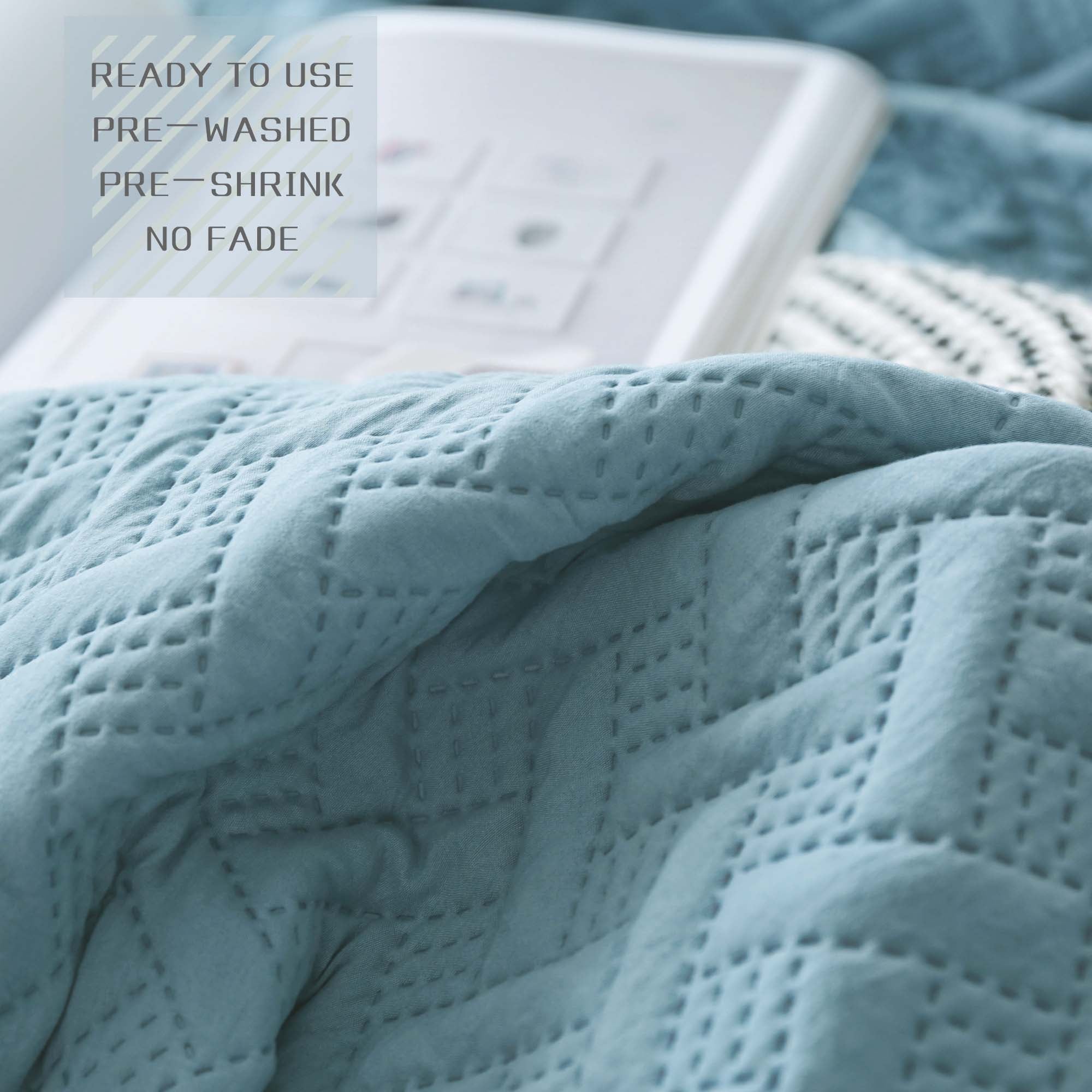 Mintorai Ultra Soft 2-Tone Reversible Quilt Bedding Set, Green or Pink or Blue, Room Decor, Graduation Gifts