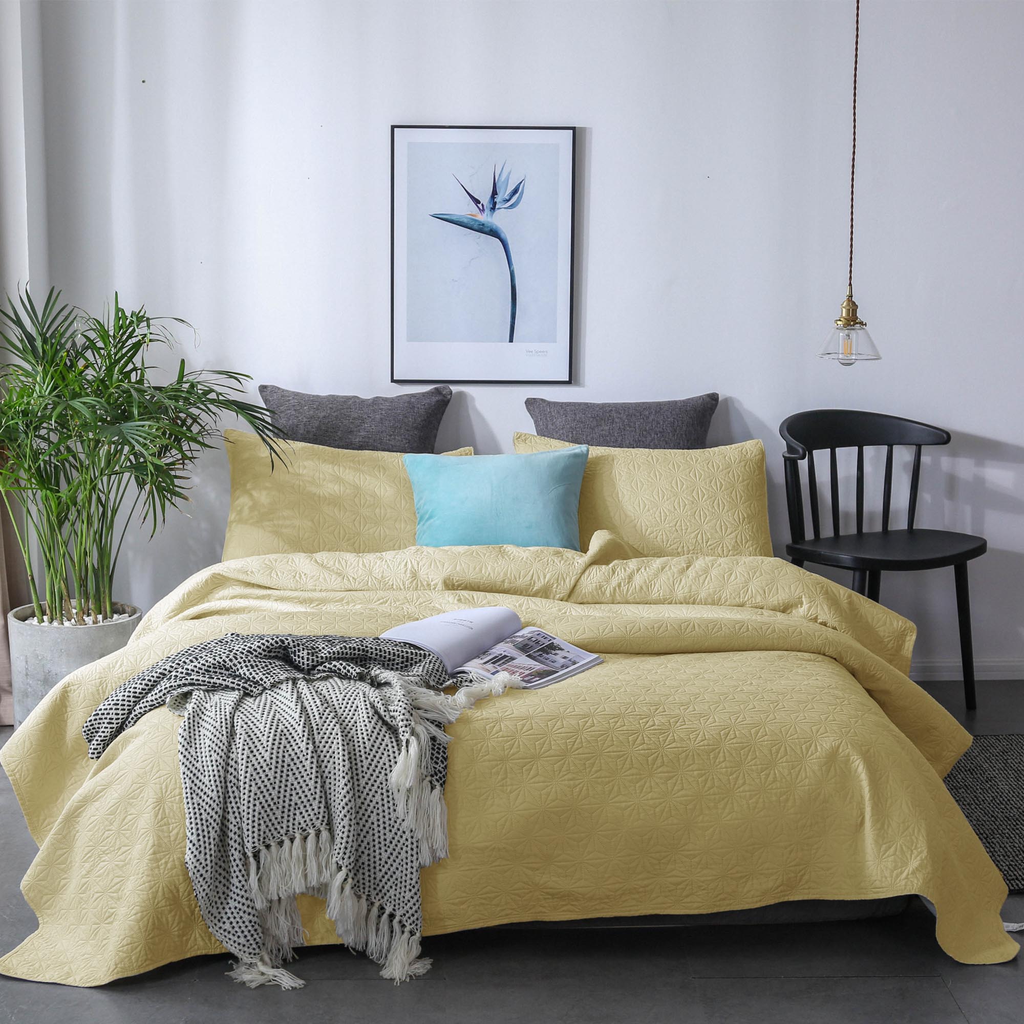 PreWashed Technique Luxury Soft Bedding Coverlet Set With Star Contemporary Design - Mintorai