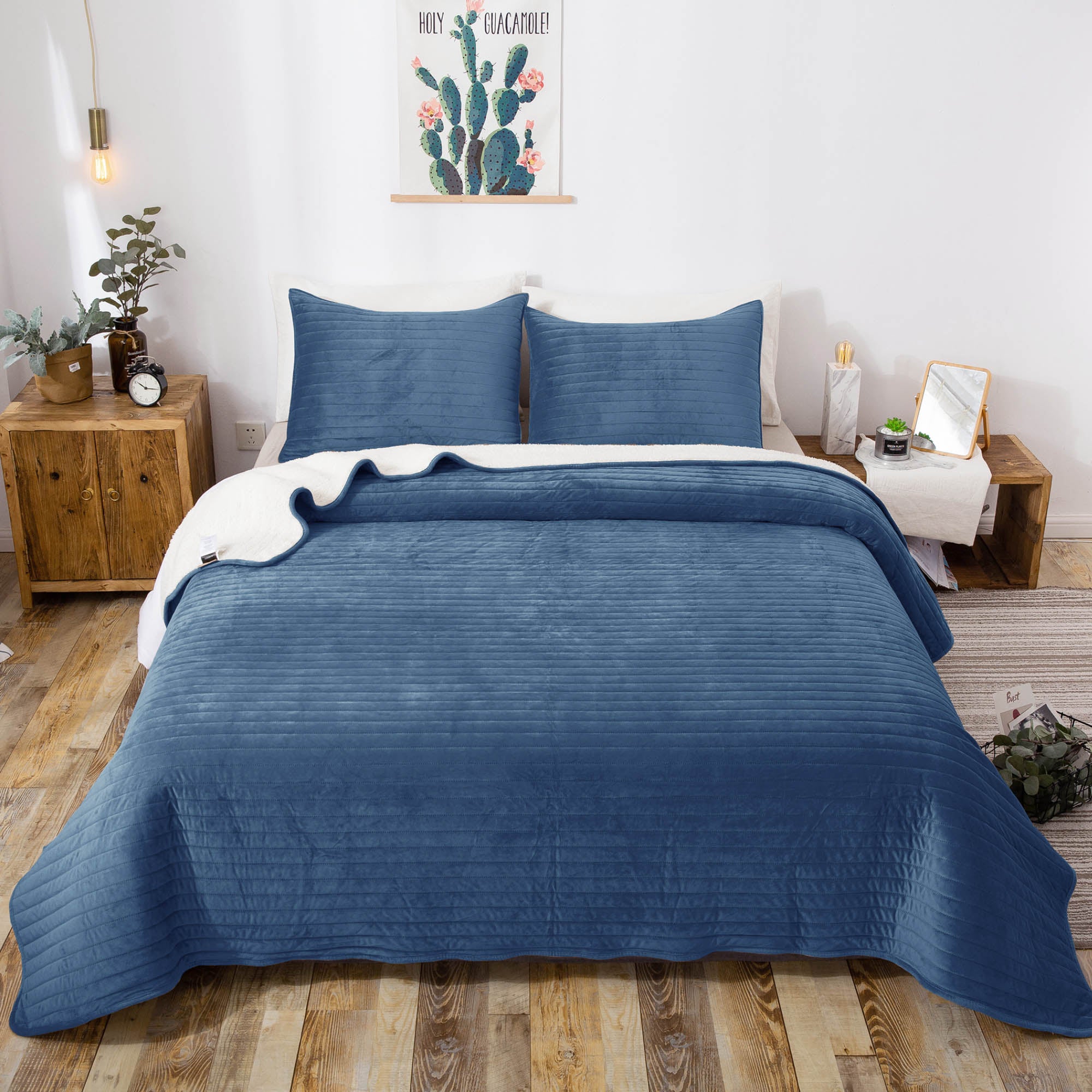 soft sherpa comforter quilt set warm Mintorai ugg best bedding blue