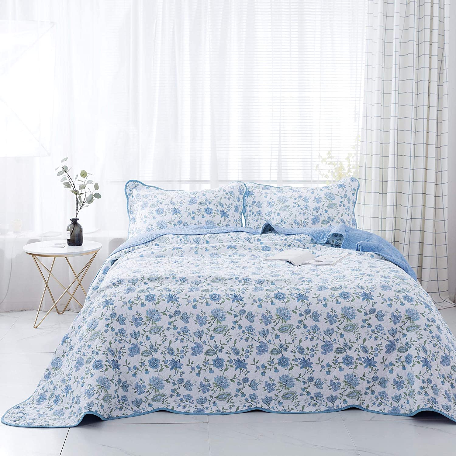 Mintorai 100% Cotton Summer Ultra Soft Floral Design 3 Piece Reversible Bedding Set, Room Decor, Graduation Gifts