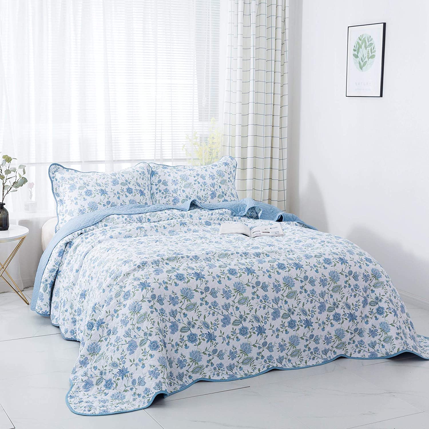 Mintorai 100% Cotton Summer Ultra Soft Floral Design 3 Piece Reversible Bedding Set, Room Decor, Graduation Gifts