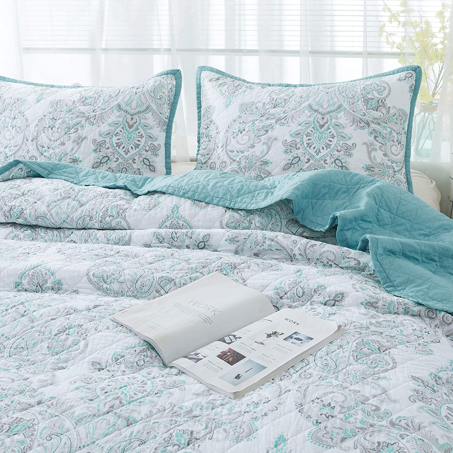 Mintorai 100% Cotton Summer Ultra Soft Floral Design 3 Piece Reversible Bedding Set, Room Decor, Graduation Gifts