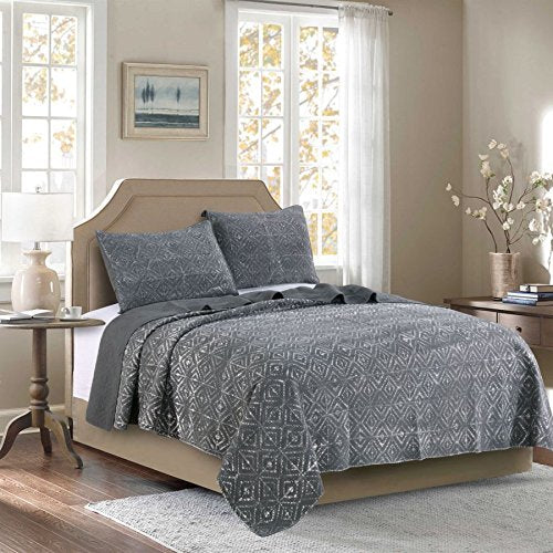 Mintorai Cozy Stonewashed Quilt Set, Navy Blue and White
