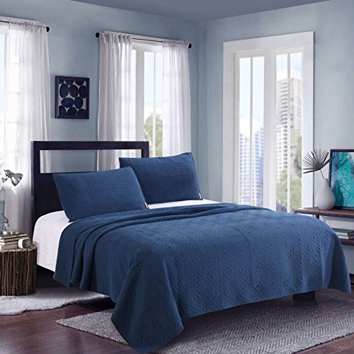 Mintorai Cozy Stonewashed Quilt Set, Navy Blue and White