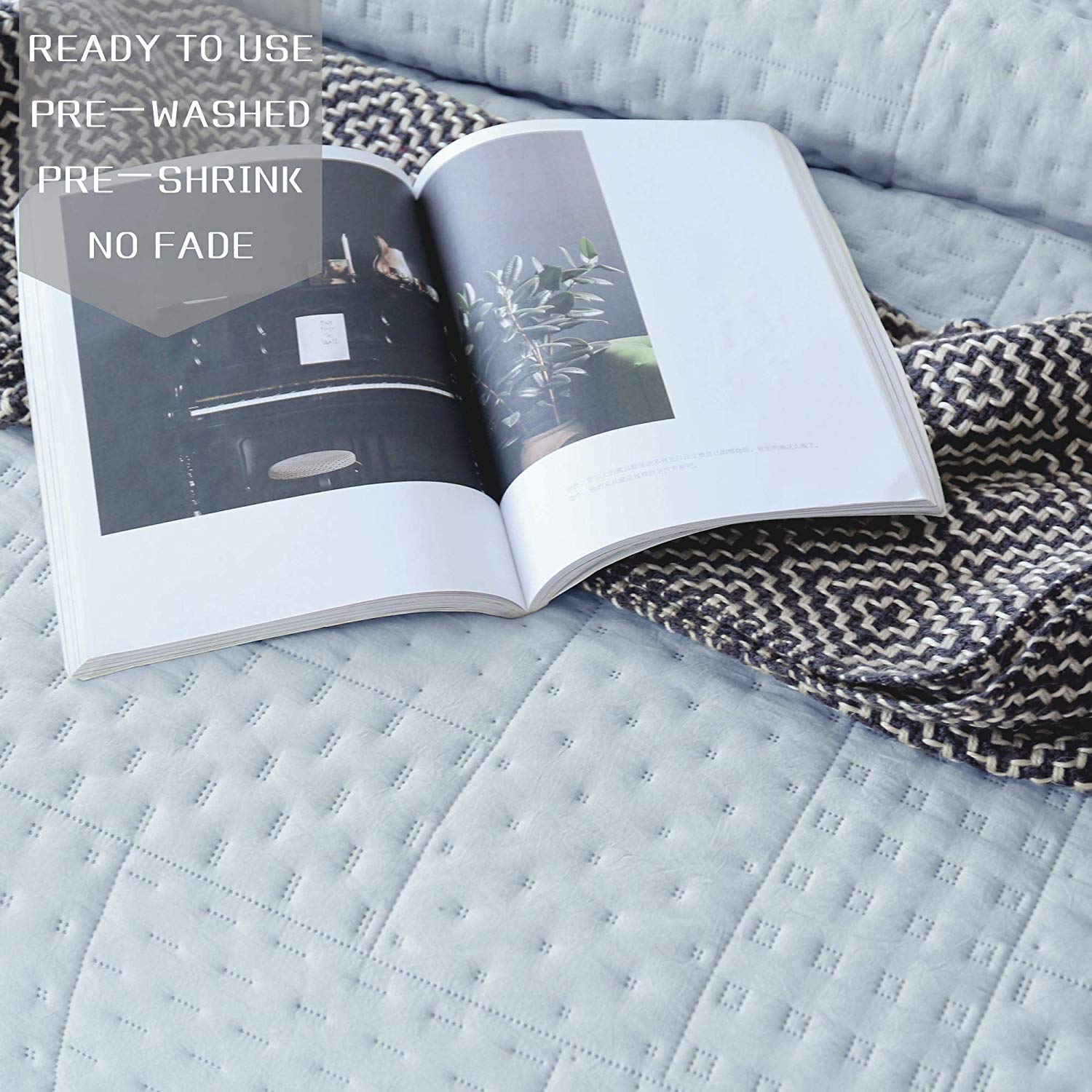 Mintorai All Season Contemporary Coverlet Quilt Set, Detailed Stitching, Green or Grey or Blue, Room Decor, Graduation Gifts