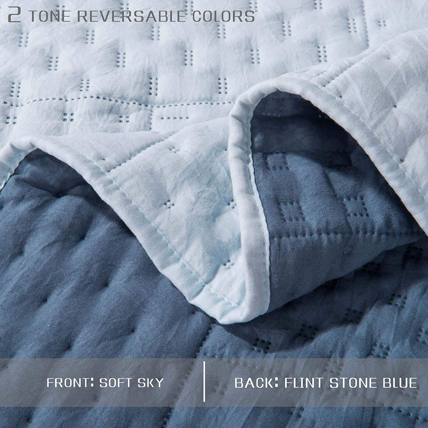 Mintorai All Season Contemporary Coverlet Quilt Set, Detailed Stitching, Green or Grey or Blue, Room Decor, Graduation Gifts