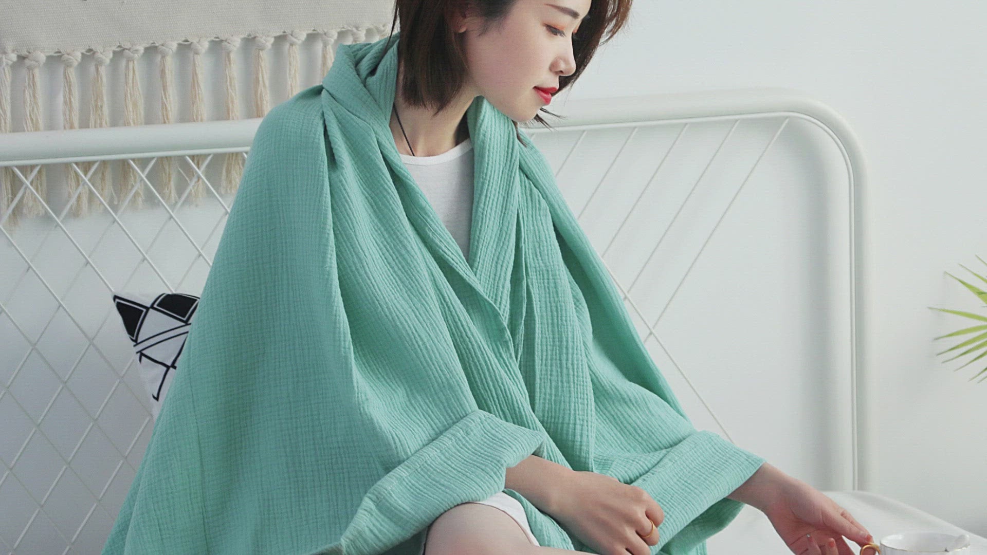 Mintorai 100% Cotton Soft Lightweight Summer Blanket, Turquoise or Sage