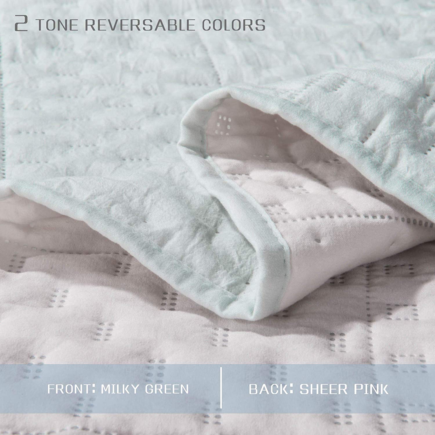 Mintorai All Season Contemporary Coverlet Quilt Set, Detailed Stitching, Green or Grey or Blue, Room Decor, Graduation Gifts