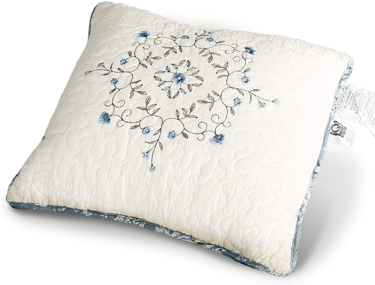 Mintorai 100% Cotton Floral Patchwork Throw Pillow, Blue