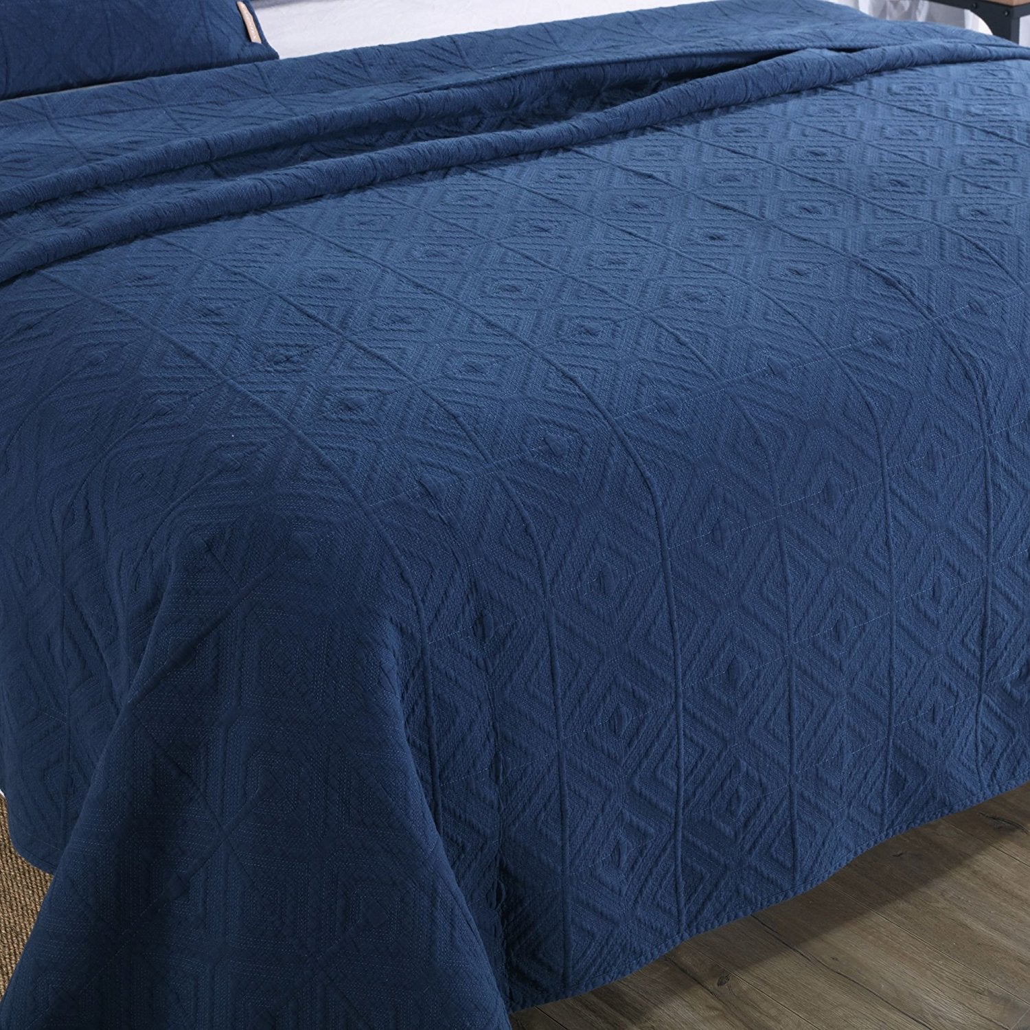 Mintorai Cozy Stonewashed Quilt Set, Navy Blue and White