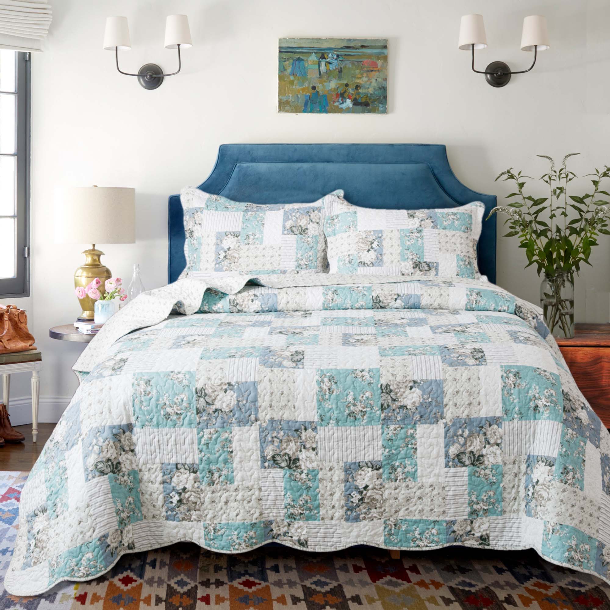 Mintorai Vintage Floral Country Chic Ultra Soft Quilt Set, Room Decor, Graduation Gifts