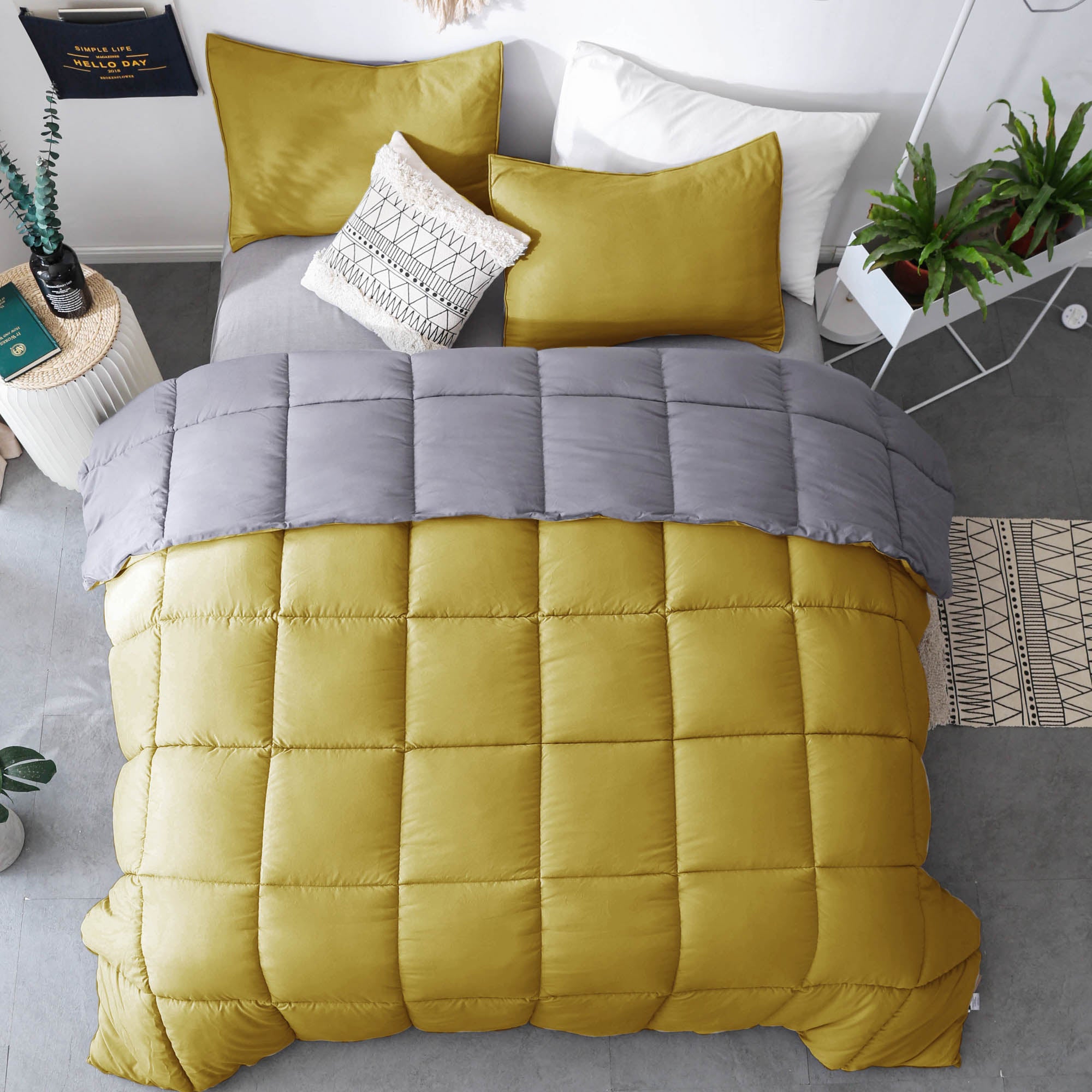 Mintorai Ultra Soft All Season Reversible Cozy Heavy Comforter Set, Yellow and Grey, Twin, Queen, King, Room Decor, Graduation Gifts