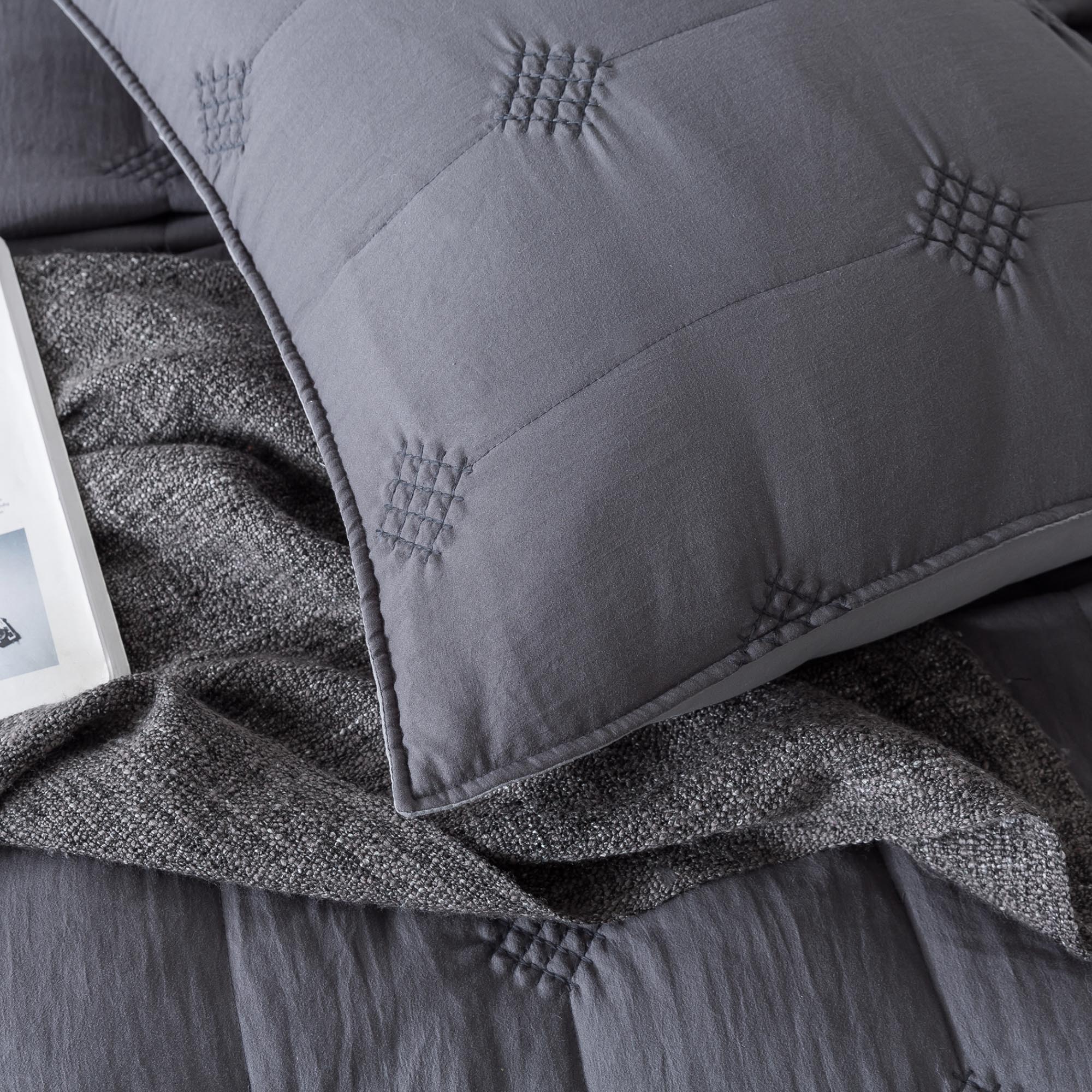 Mintorai Ultra Soft Diamond Stitch Design Quilt Set, Brown or Dark Grey, Room Decor, Graduation Gifts