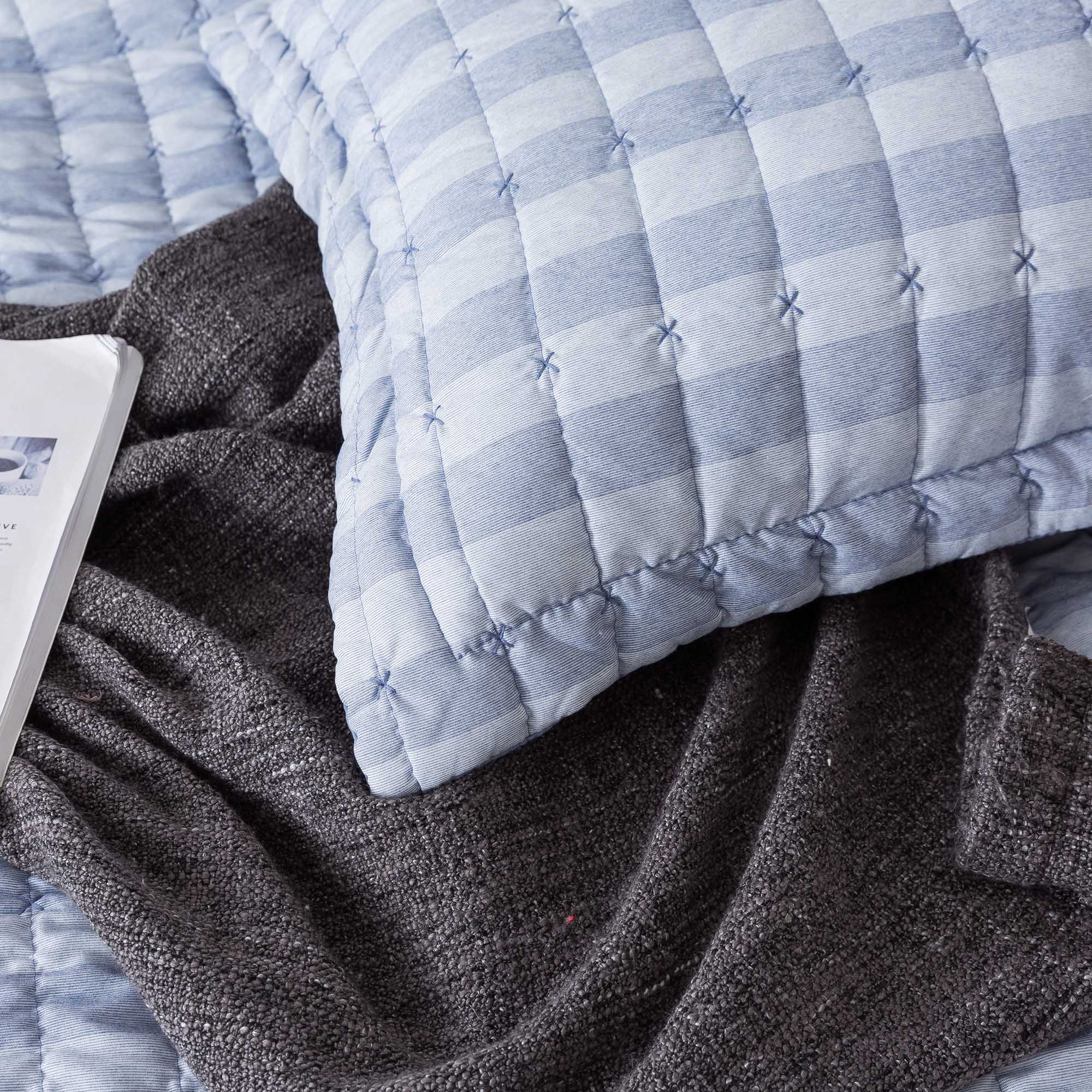 Mintorai Luxury Soft  Prewashed Technique Quilt Set with Box and Stripe Design, Reversible with Shams - Mintorai