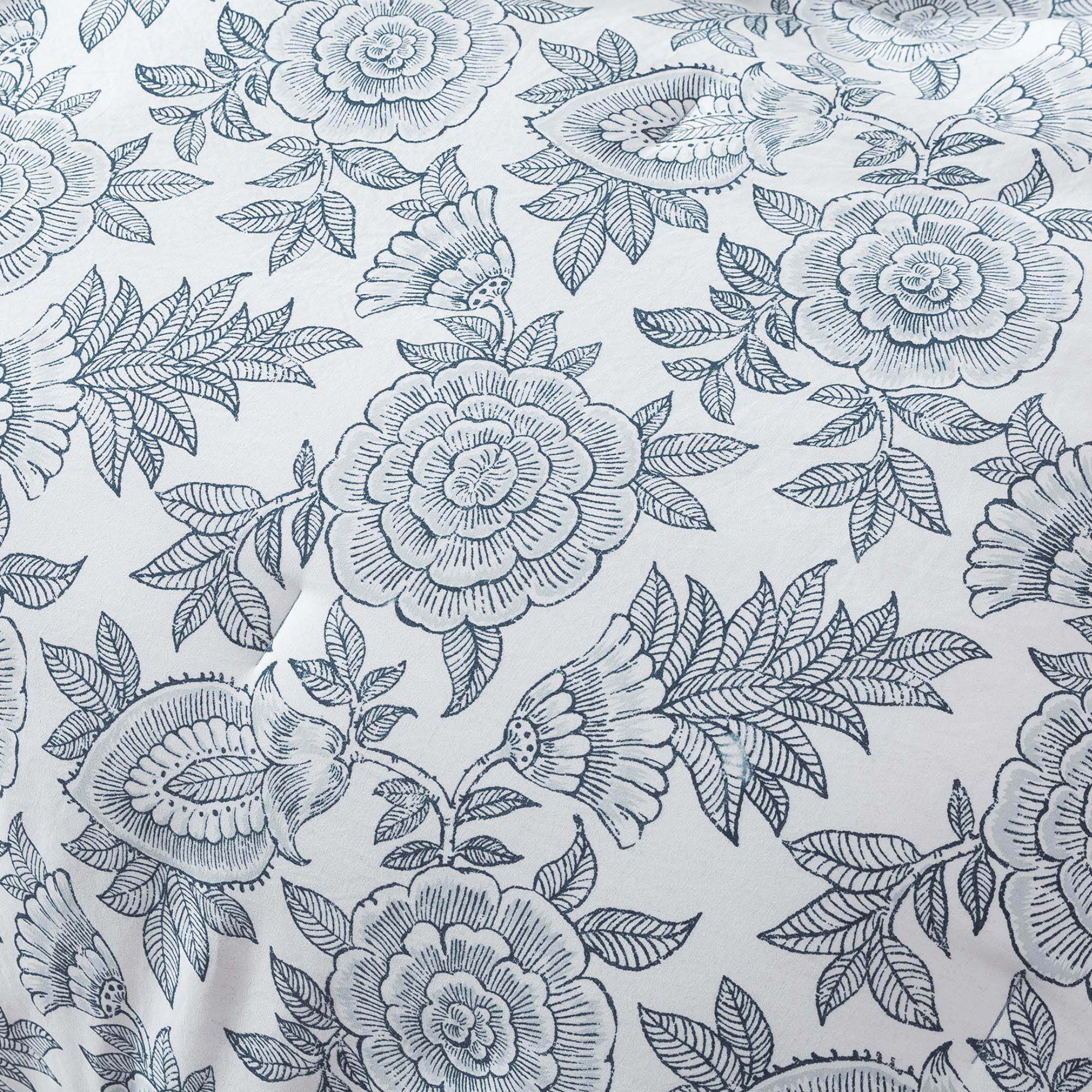 Mintorai Floral Quilted Comforter Set with Border Trim Design, Multi Blue, Room Decor, Graduation Gifts