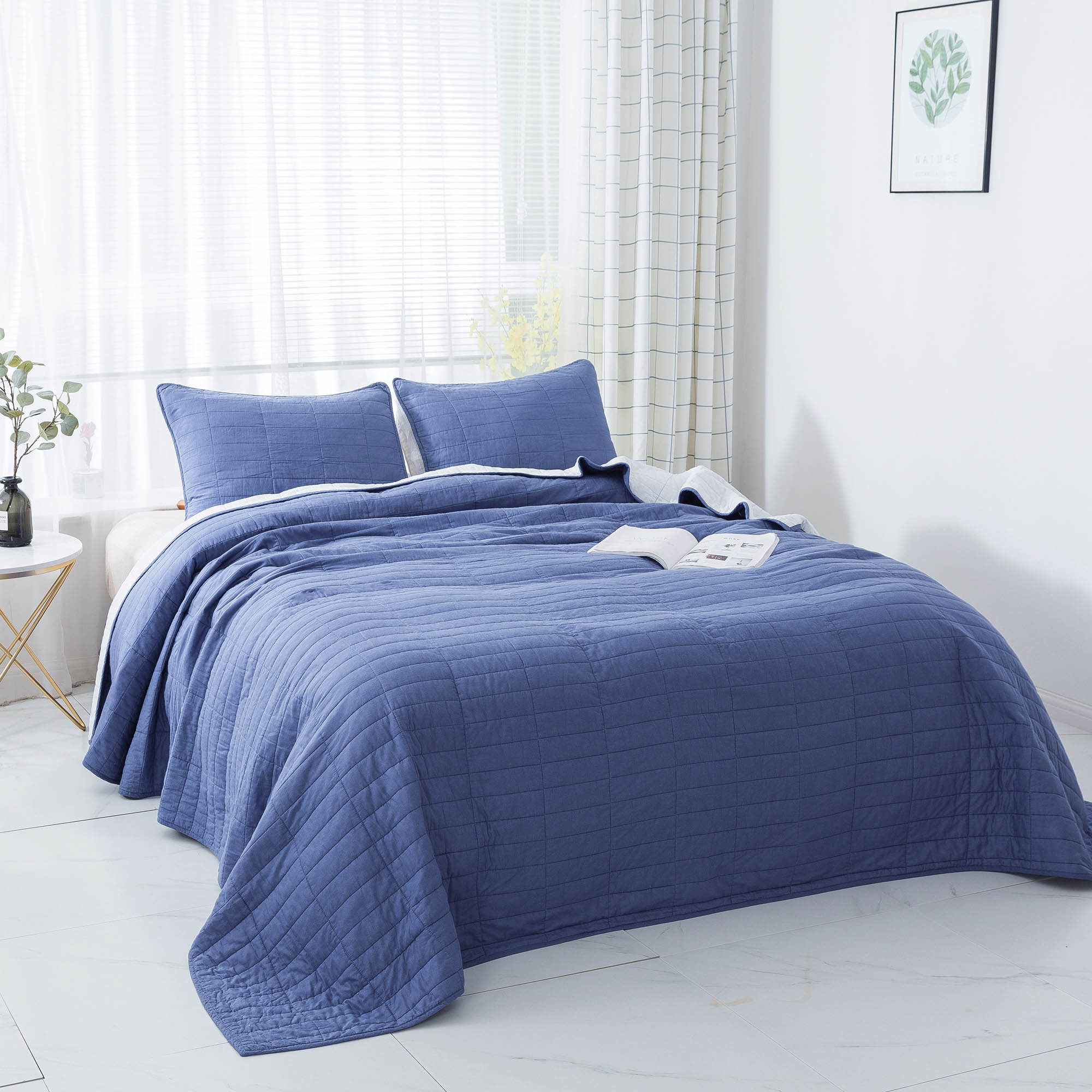 Mintorai Ultra Soft Cotton Oversized Bedspread Set, Blue or Red, Room Decor, Graduation Gifts