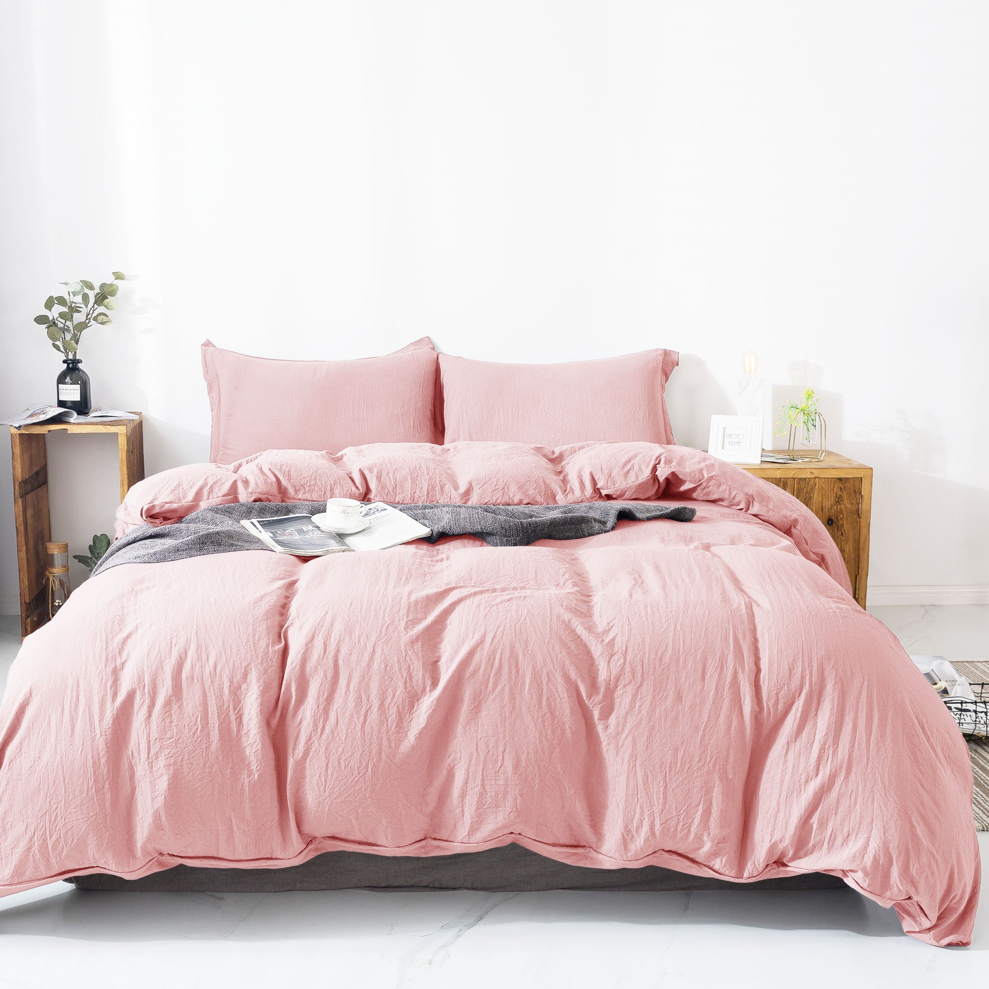 Mintorai Ultra Soft Corner Ties Duvet Cover Set with Shams, Baby Pink, Twin, Queen, King, Room Decor, Graduation Gifts