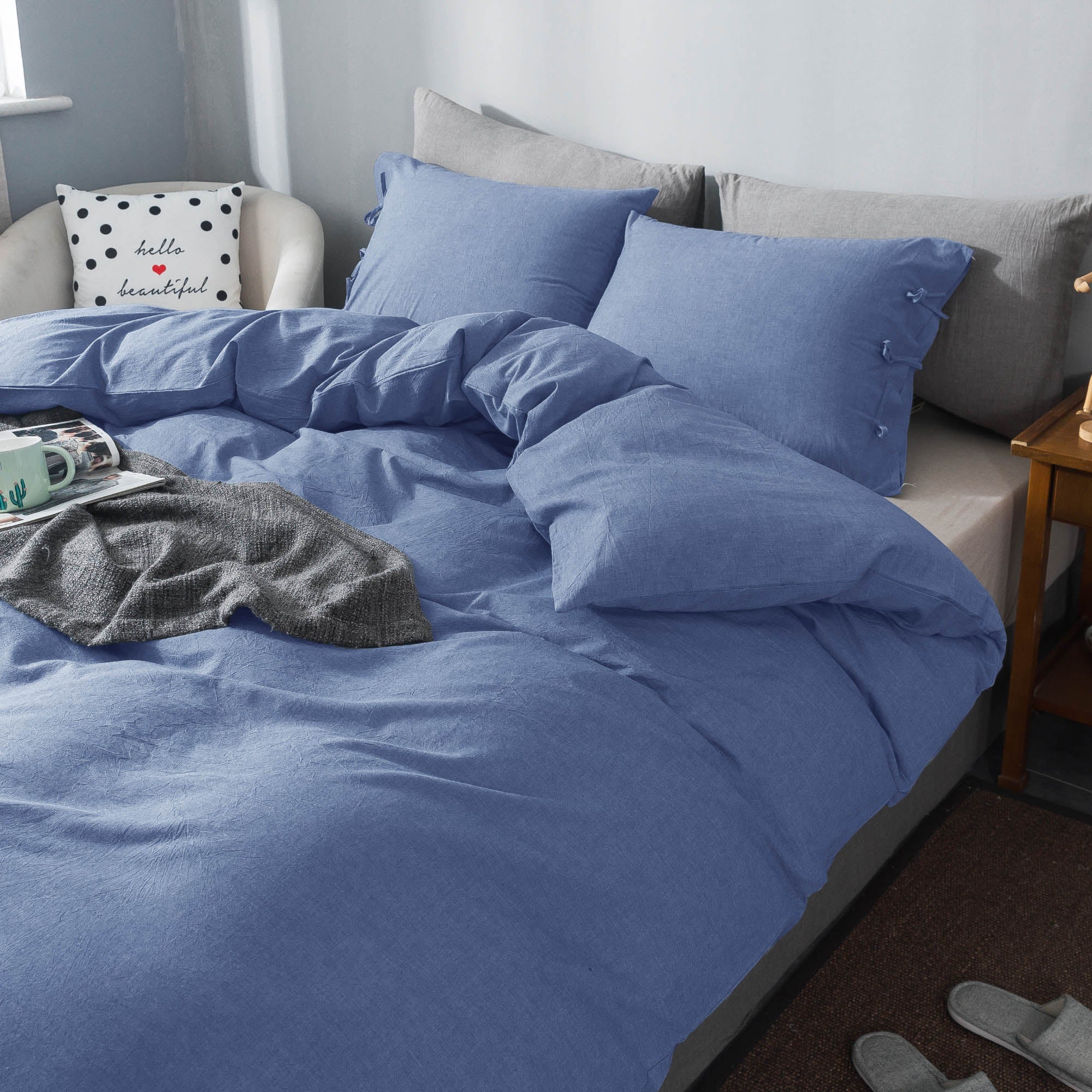 Mintorai 100% Cotton Summer All Season Ultra Soft Duvet Cover Set, Blue, Grey, Pink, White, Twin, Queen, King, Room Decor, Graduation Gifts