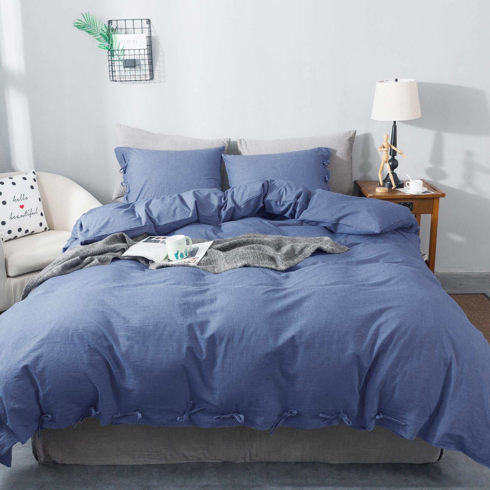 Mintorai All Season 100% Cotton Duvet Cover Set Solid Staple Comforter, Quilt Cover with Shams - Mintorai