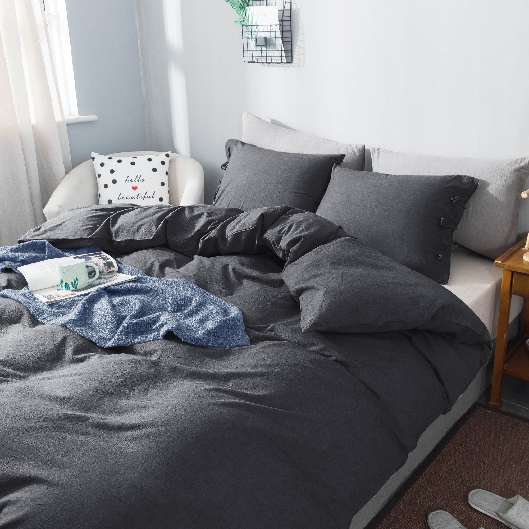 Mintorai 100% Cotton Summer All Season Ultra Soft Duvet Cover Set, Blue, Grey, Pink, White, Twin, Queen, King, Room Decor, Graduation Gifts