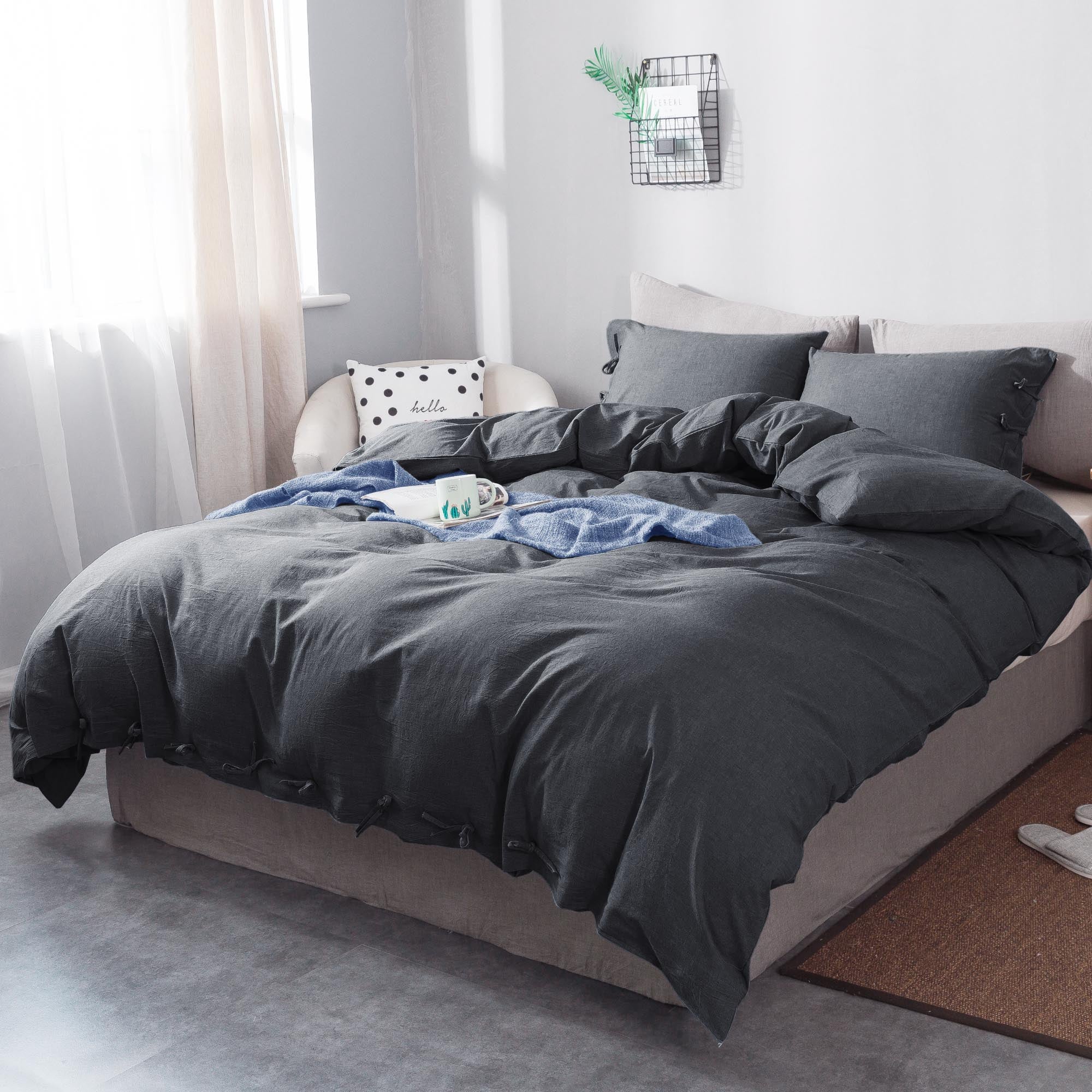 Mintorai 100% Cotton Summer All Season Ultra Soft Duvet Cover Set, Blue, Grey, Pink, White, Twin, Queen, King, Room Decor, Graduation Gifts