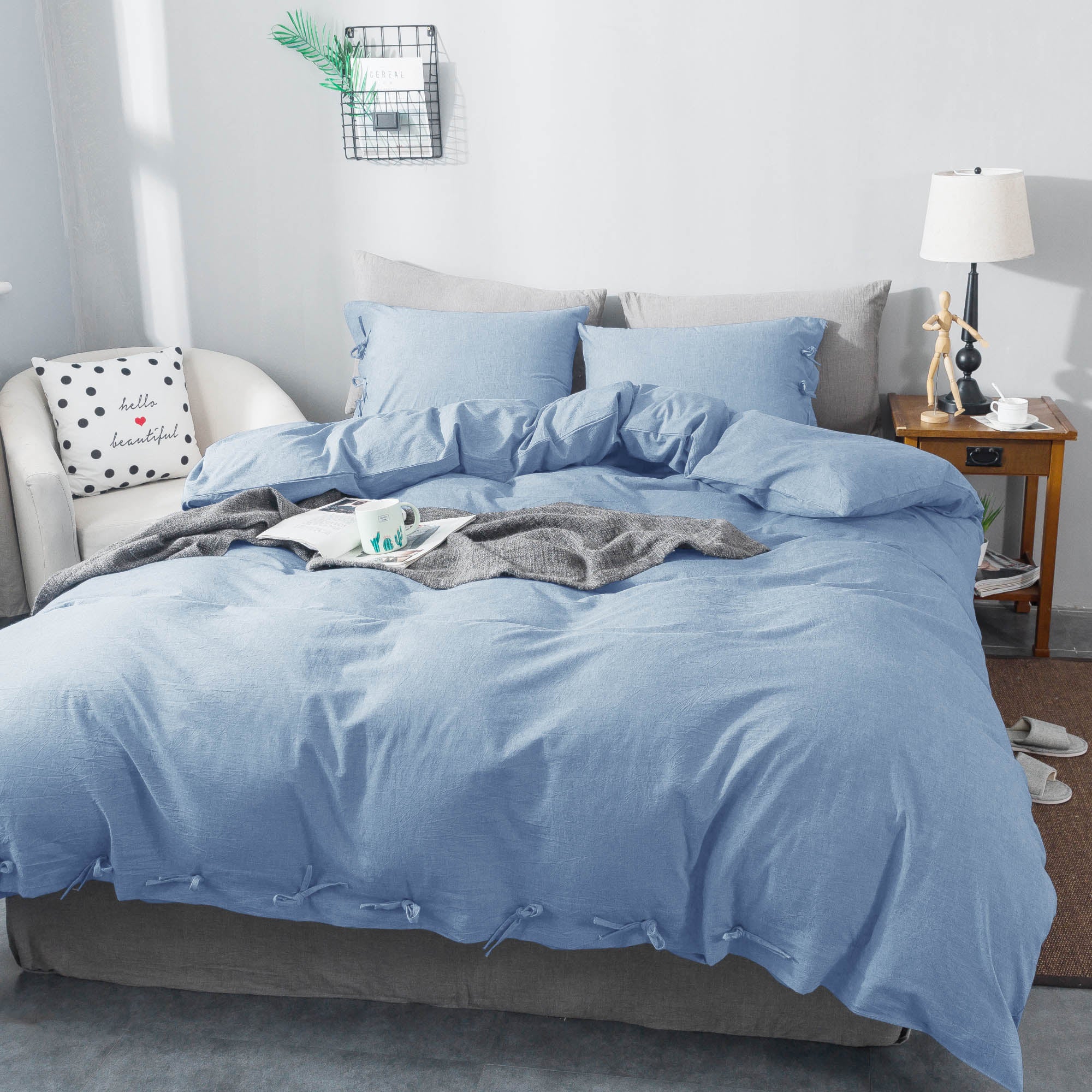 Mintorai 100% Cotton Summer All Season Ultra Soft Duvet Cover Set, Blue, Grey, Pink, White, Twin, Queen, King, Room Decor, Graduation Gifts