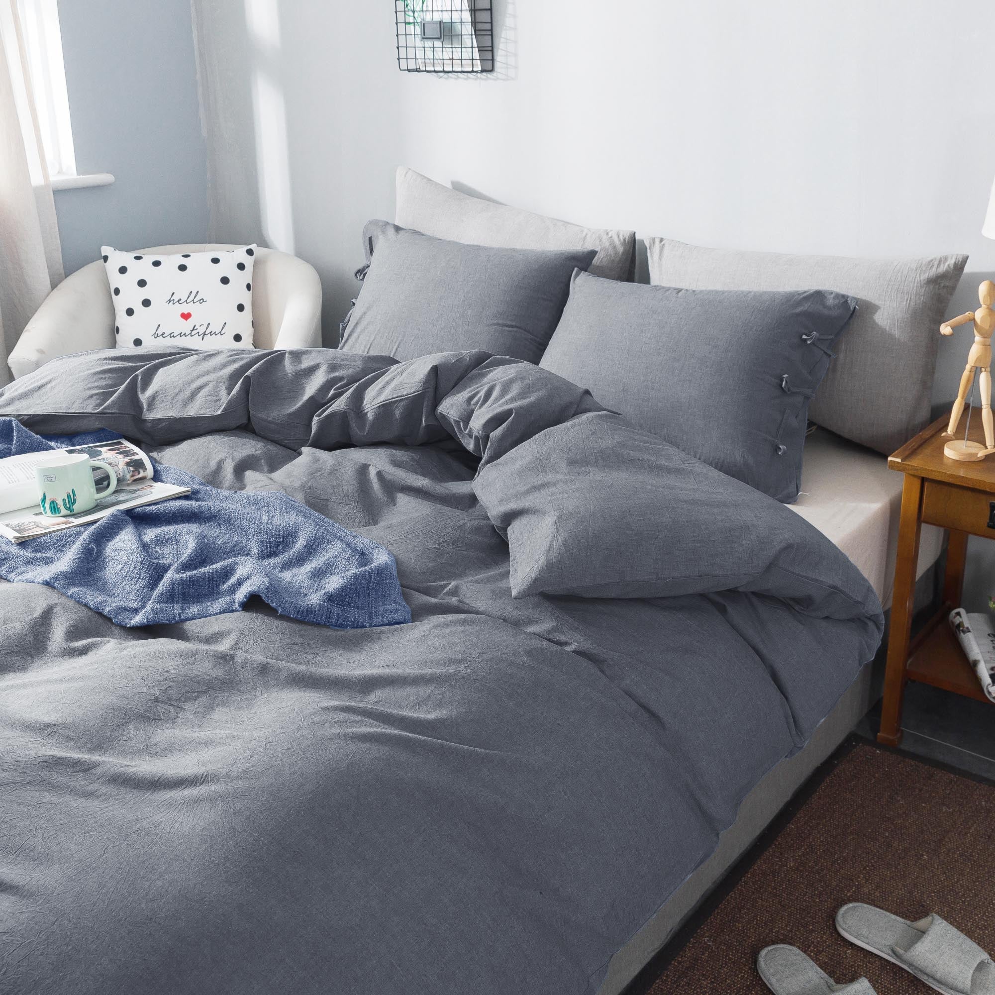 Mintorai 100% Cotton Summer All Season Ultra Soft Duvet Cover Set, Blue, Grey, Pink, White, Twin, Queen, King, Room Decor, Graduation Gifts