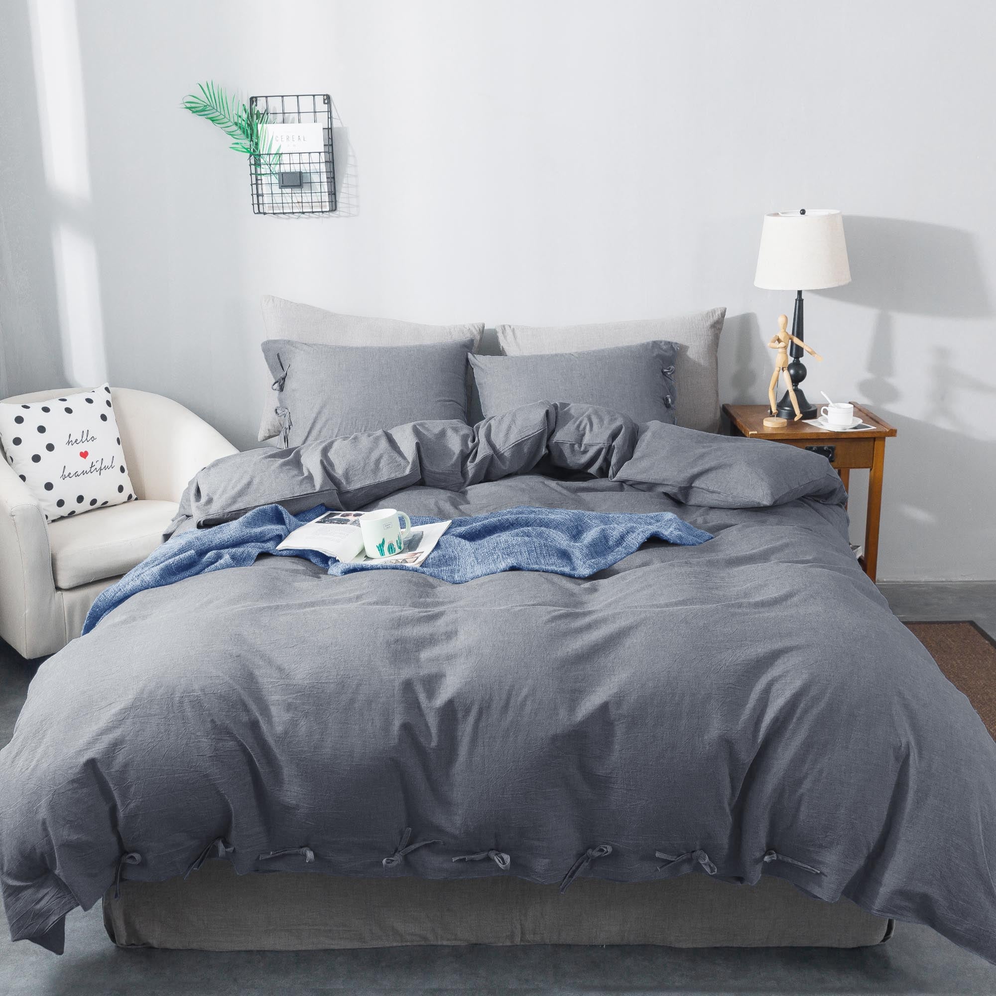 Mintorai 100% Cotton Summer All Season Ultra Soft Duvet Cover Set, Blue, Grey, Pink, White, Twin, Queen, King, Room Decor, Graduation Gifts