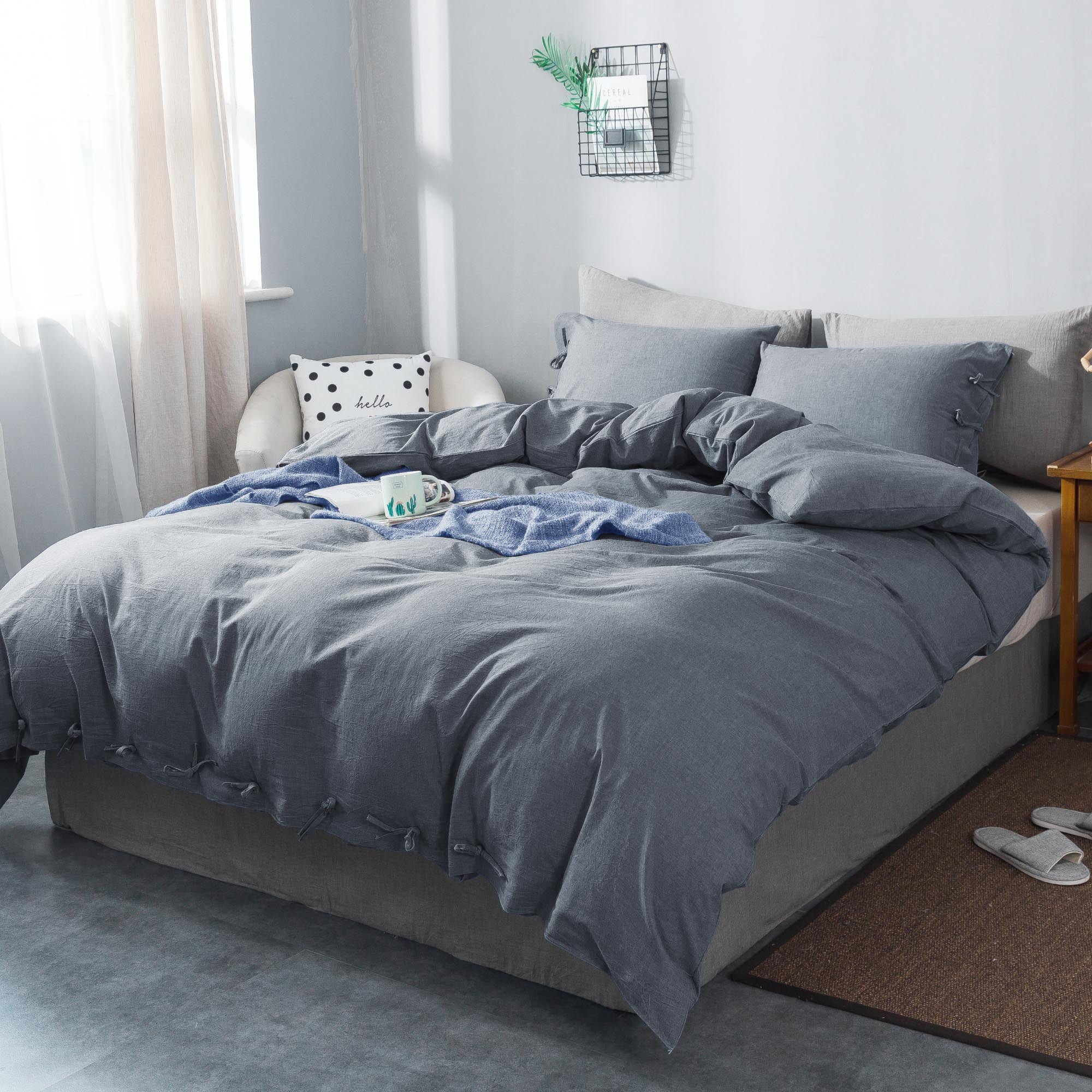 Mintorai 100% Cotton Summer All Season Ultra Soft Duvet Cover Set, Blue, Grey, Pink, White, Twin, Queen, King, Room Decor, Graduation Gifts