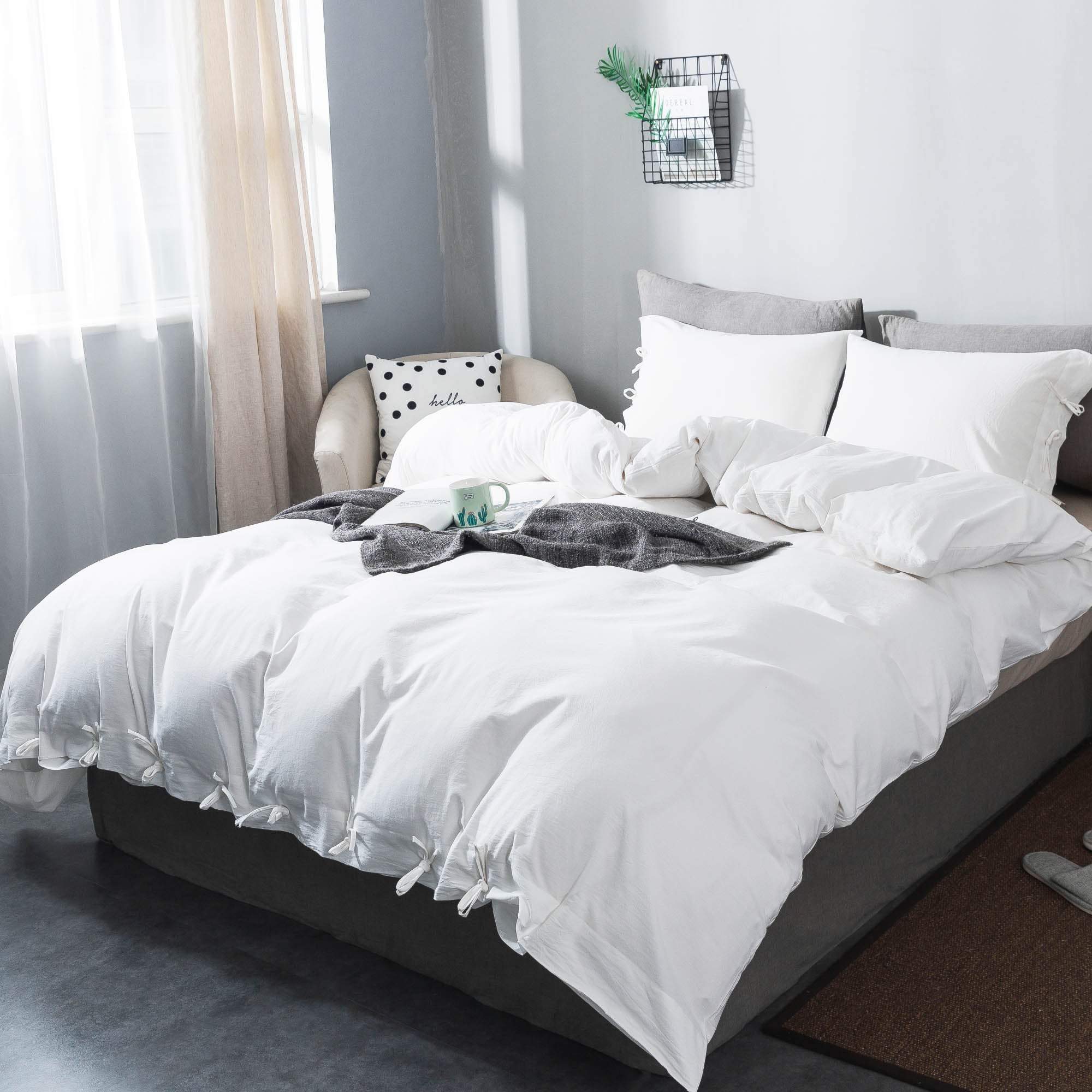 Mintorai 100% Cotton Summer All Season Ultra Soft Duvet Cover Set, Blue, Grey, Pink, White, Twin, Queen, King, Room Decor, Graduation Gifts