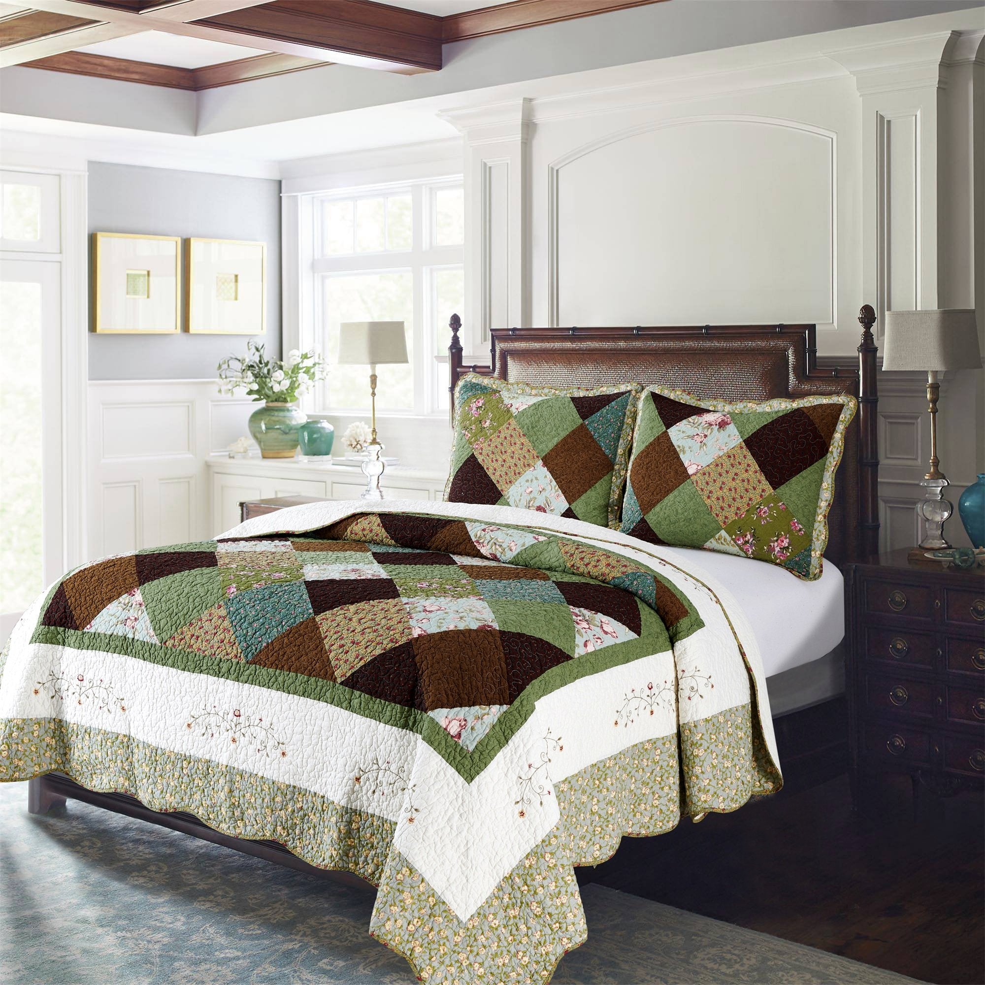 Luxury - Boho Quilt with Decorative Print Patchwork Design, Cotton Soft Bedding - Mintorai